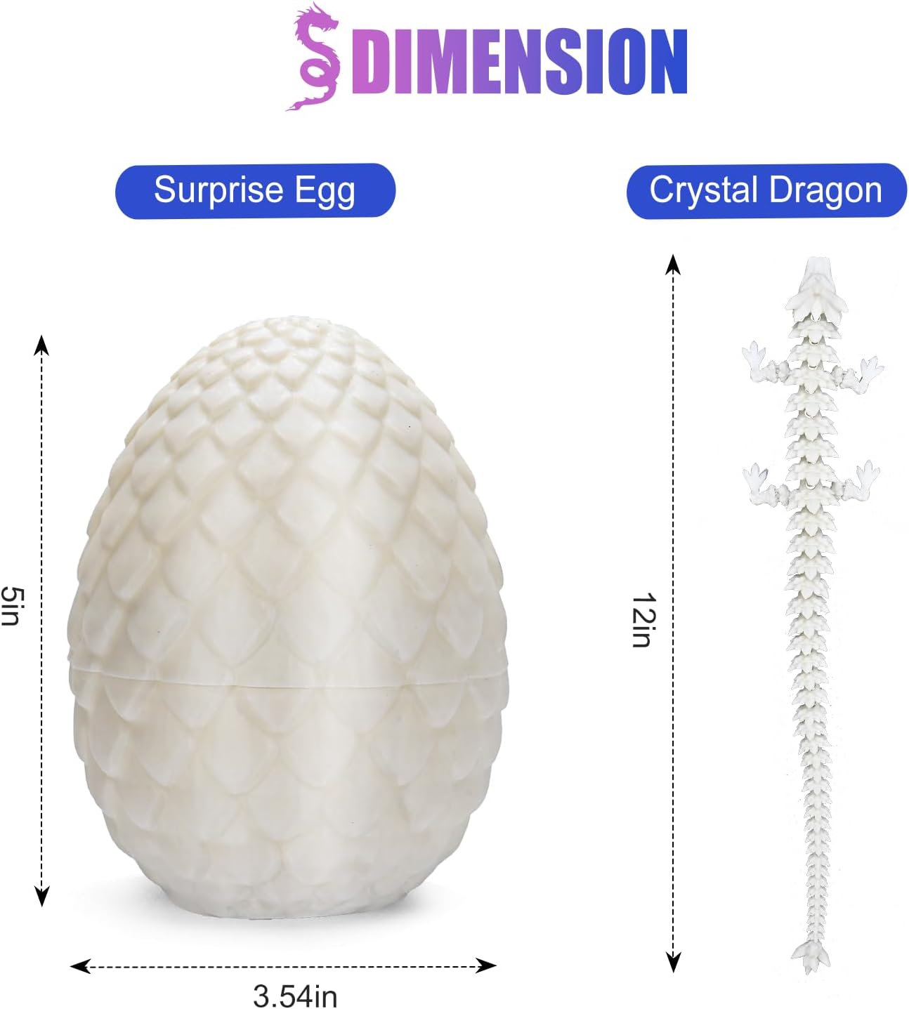 12inch Dragon Egg, Year of The Dragon, 3D Printed Dragon, Executive Desk Toys, Articulated Dragon, Fidget Toys Gifts for Graduates Students Teachers Adults (Noctilucent)