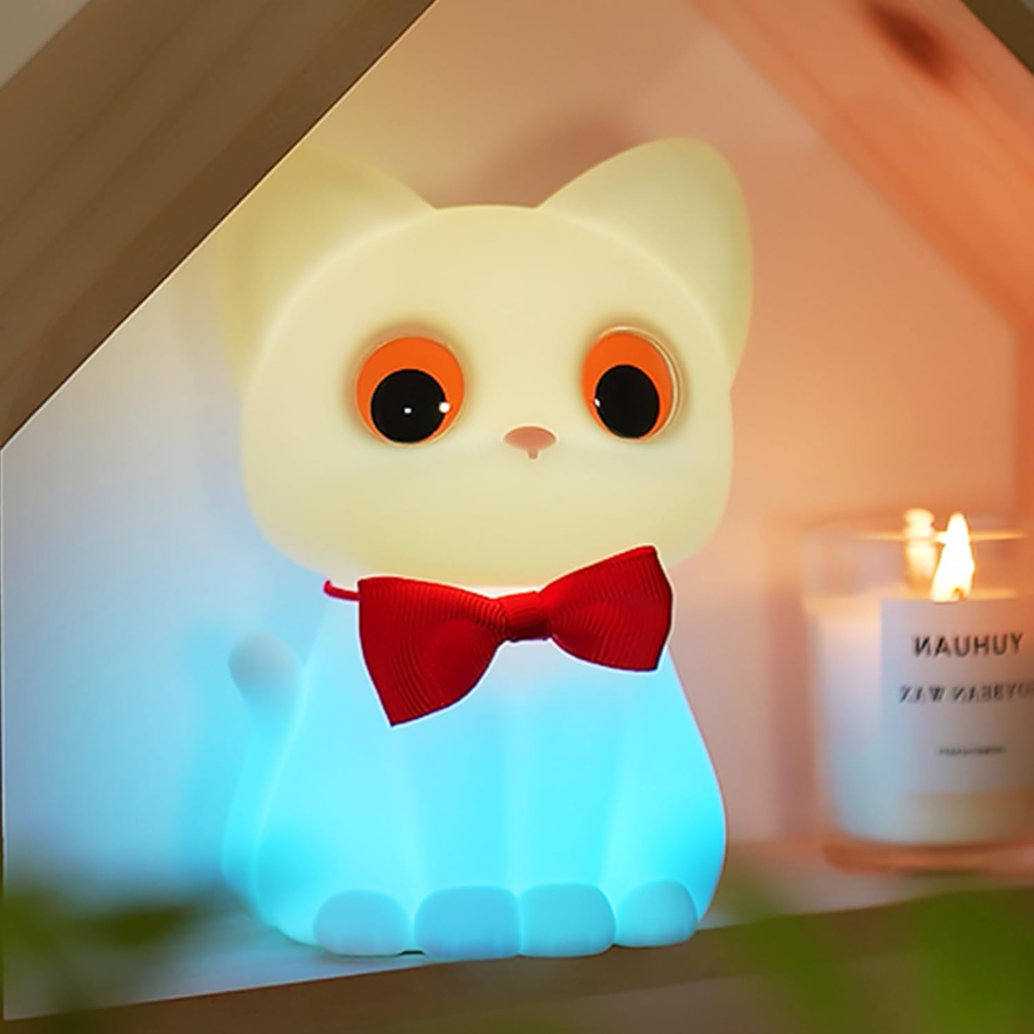 Kitty Cat Night Light for Kids, Cute Cat Lamp Portable Silicone Animal Nightlight Rechargeable Nursery Light for Baby Toddler Room, Kawaii Gifts for Boys Girls