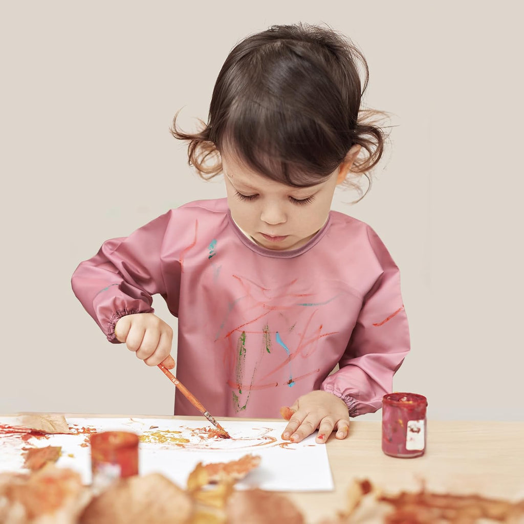 4 Pack Long Sleeve Bib, Waterproof Sleeved Smock for Baby Boy or Girl, Reusable Bib with Pocket, Ages 6-24 Months