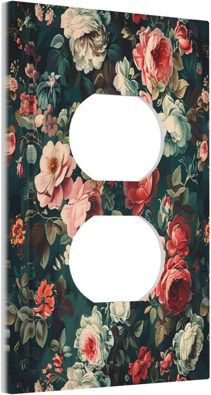 Outlet Covers Baroque Vintage Peony Flower Floral 1 Gang Duplex Wall Plate Decorative Switch Plates Electrical Receptacle Faceplate Light Switch Cover for Bedroom Farmhouse Decor