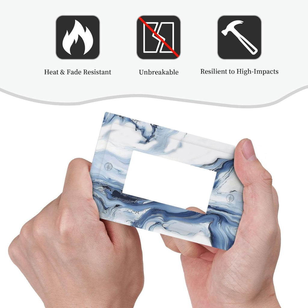 Decorative Outlet Covers White Marble Navy Blue Line Fluid 1 Gang Single Rocker Light Switch Cover Plate Wall Plates Gfci Faceplate For Bathroom Kitchen Decor