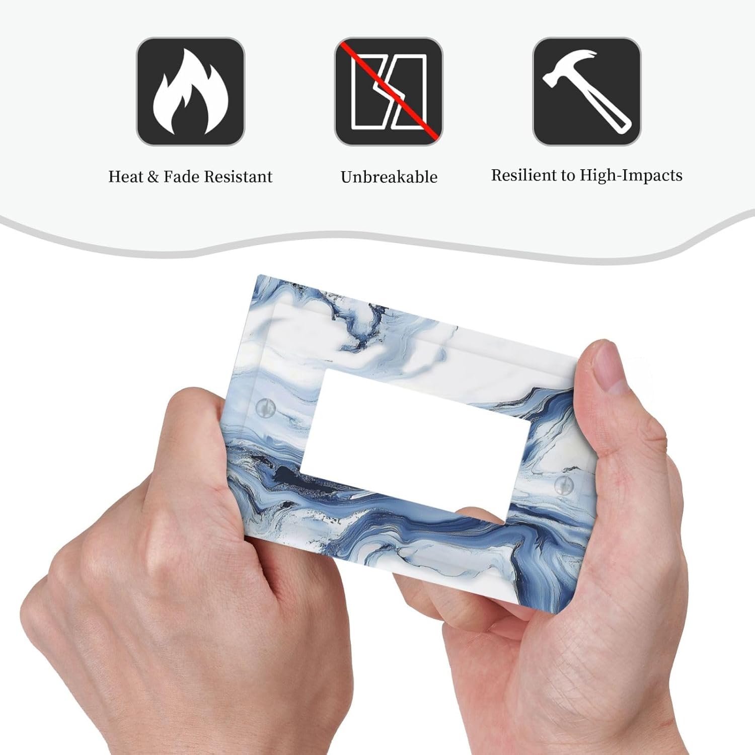 Decorative Outlet Covers White Marble Navy Blue Line Fluid 1 Gang Single Rocker Light Switch Cover Plate Wall Plates Gfci Faceplate For Bathroom Kitchen Decor