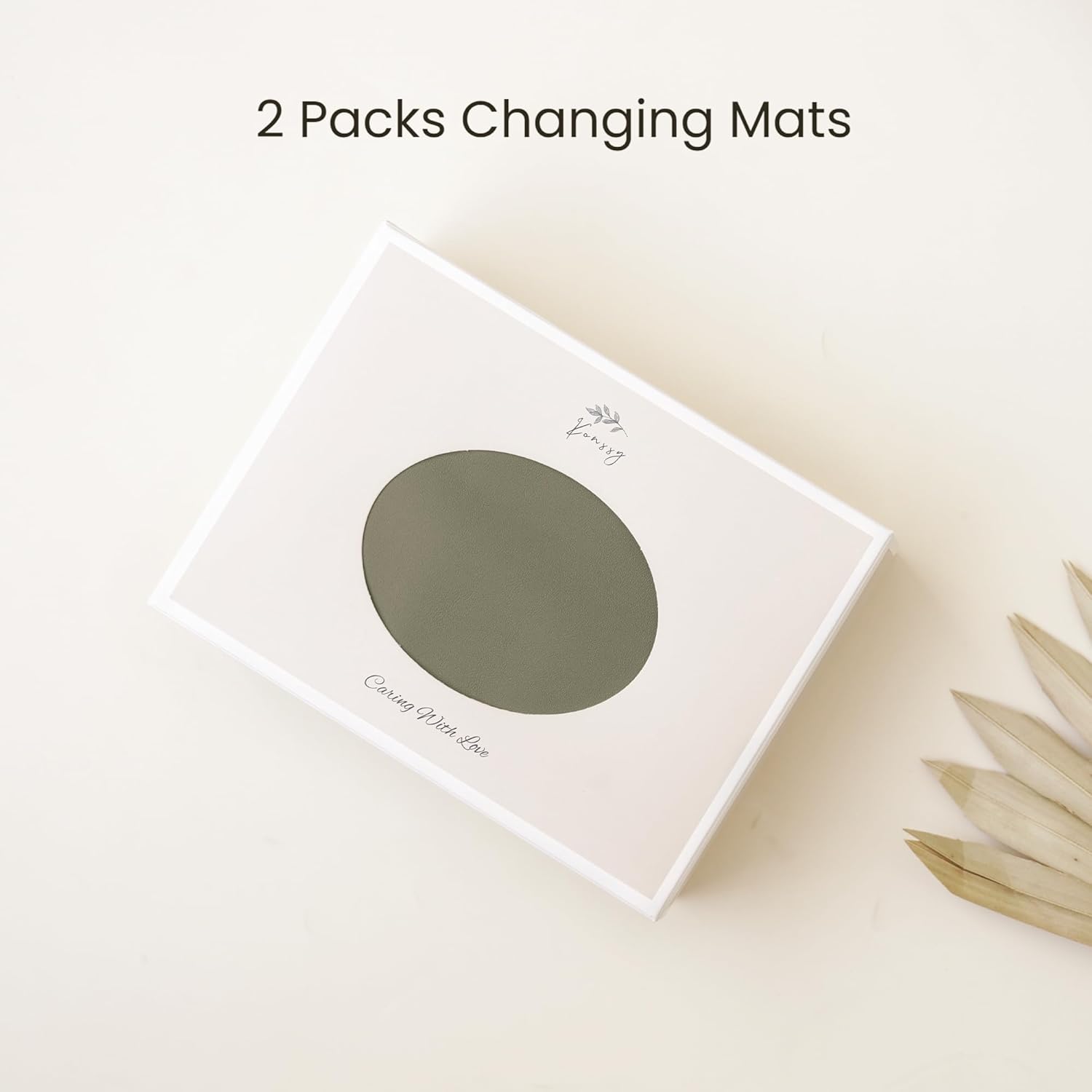 Konssy Faux Leather Baby Changing Mat, Waterproof, Wipeable & Portable Diaper Changing Pad for Travel or Home, Fits Perfectly in Diaper Bag, 30 x 17 inches (Fog Green,Beige)