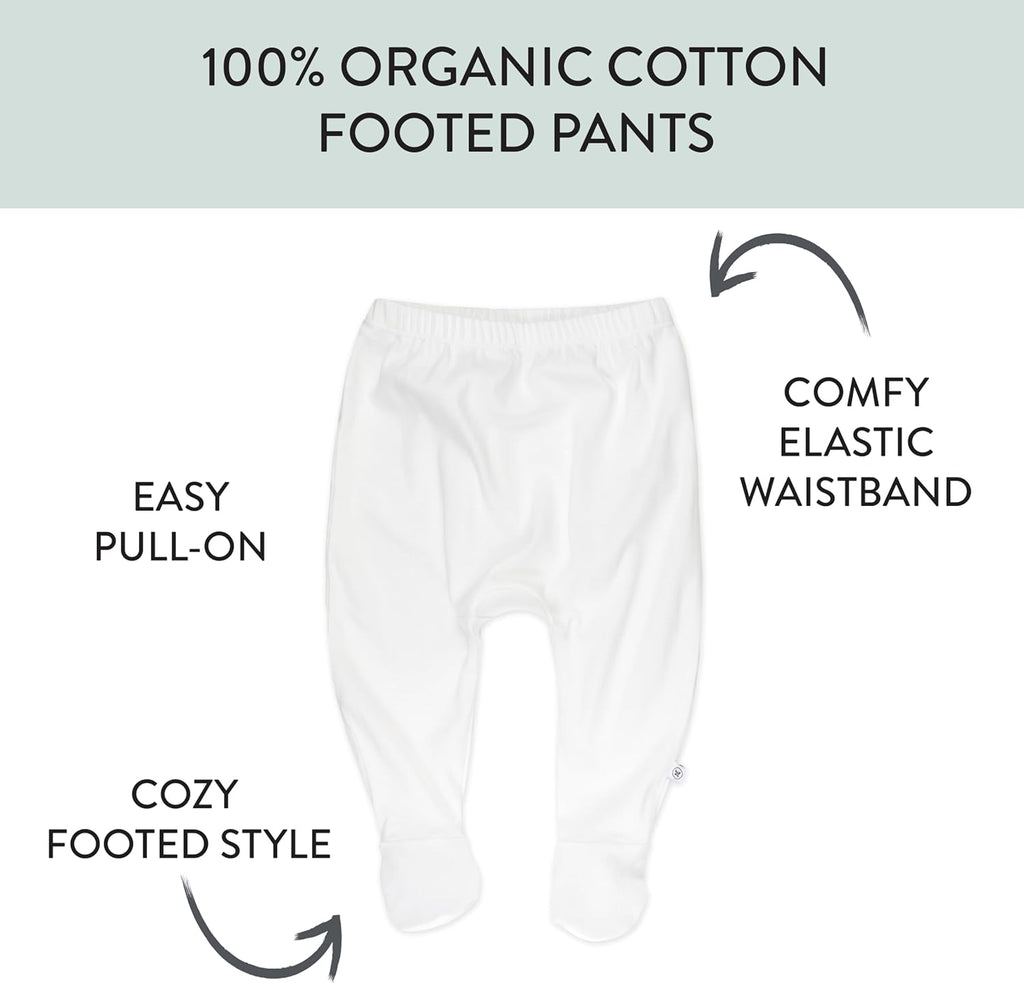 HonestBaby 3-pack Footed Pants Roomy Fit Pull on Bottoms 100% Organic Cotton for Infant Baby Boys, Girls, Unisex