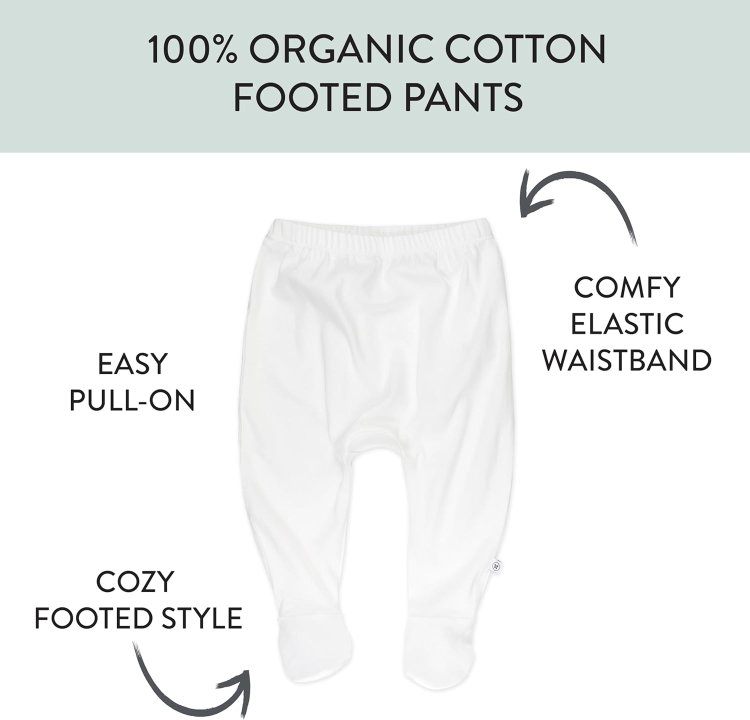 HonestBaby 3-pack Footed Pants Roomy Fit Pull on Bottoms 100% Organic Cotton for Infant Baby Boys, Girls, Unisex