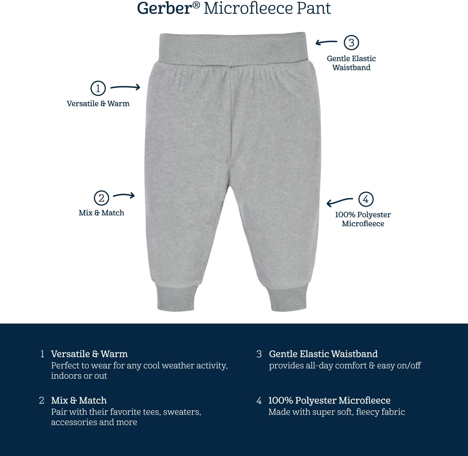 Gerber Baby Girls' 4-Pack Microfleece Pants