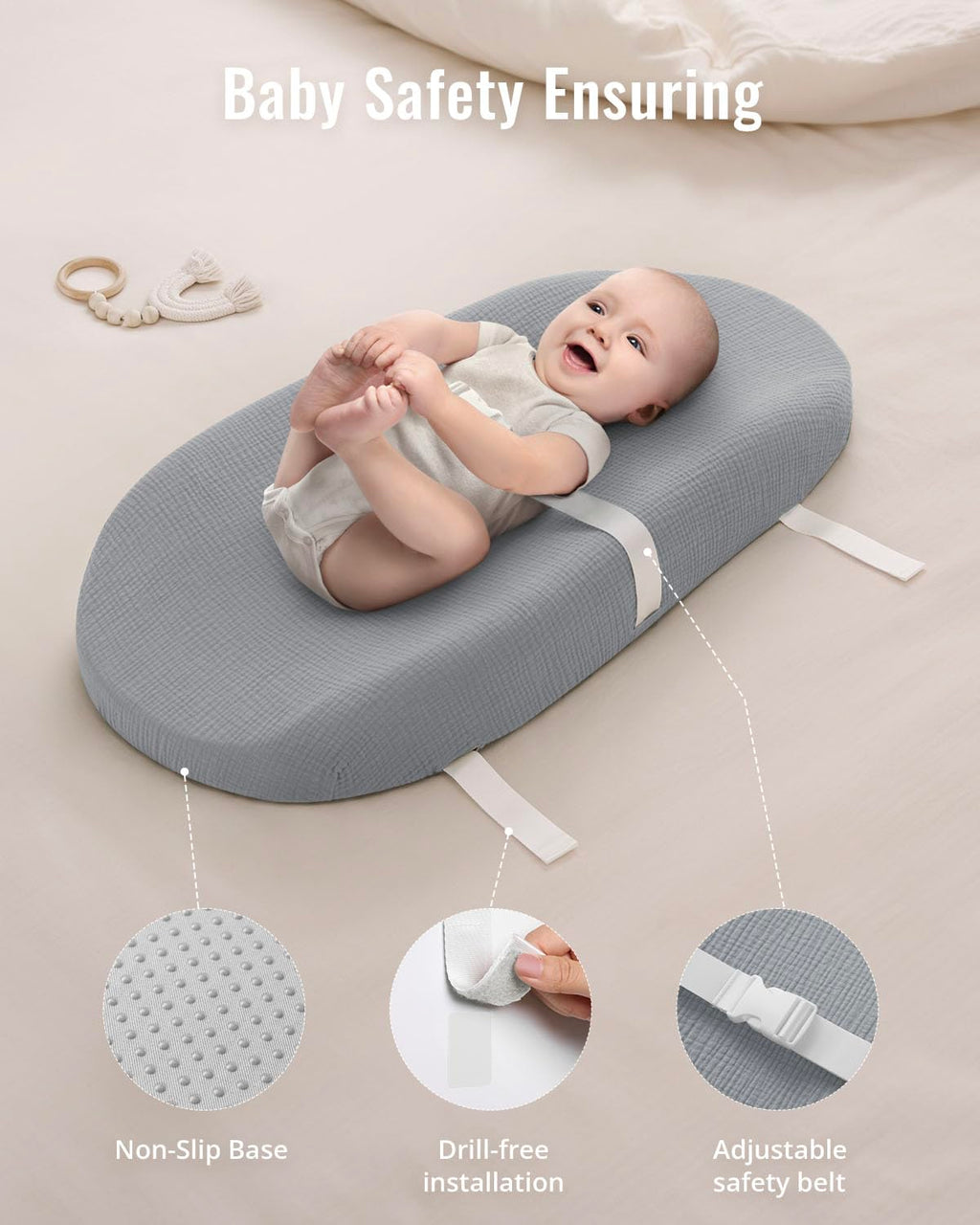 Blissful Diary Muslin Baby Changing Pad with Waterproof Lining Foam, Diaper Changing Table Pad with Cover for Dressers (Gray, Avocado)