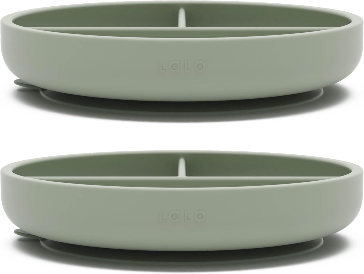 Lalo Suction Plates - 2 Pack, 100% Silicone Non-Toxic BPA-Free Baby Plates with Suction Base To Prevent Accidental Tip-Overs - Suction Plates for Toddlers With Three Divided Sections - Sage