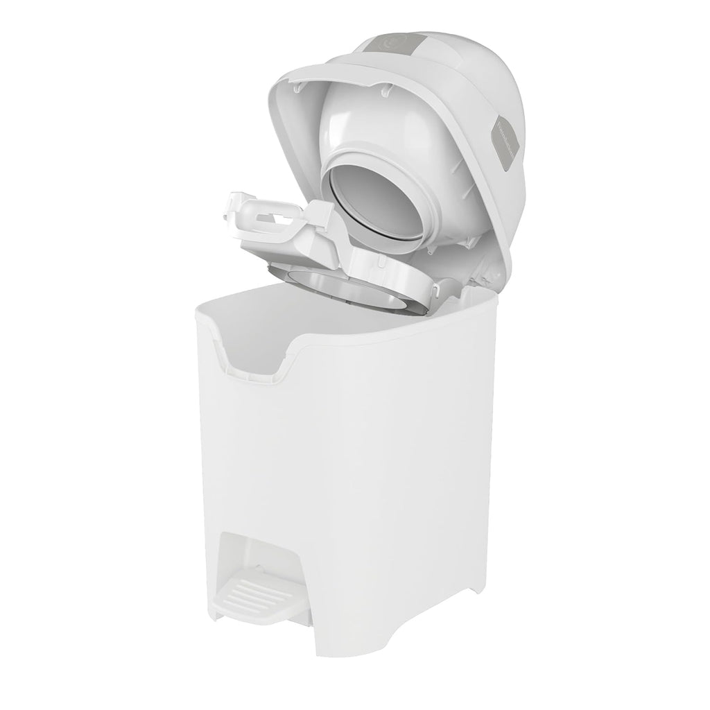 Foundations Mini Hands-Free Diaper Pail with Airtight Lid - Durable & Odorless Diaper Disposal, Large Capacity, Holds up to 30 Newborn Diapers, Refill with Any Bags - White