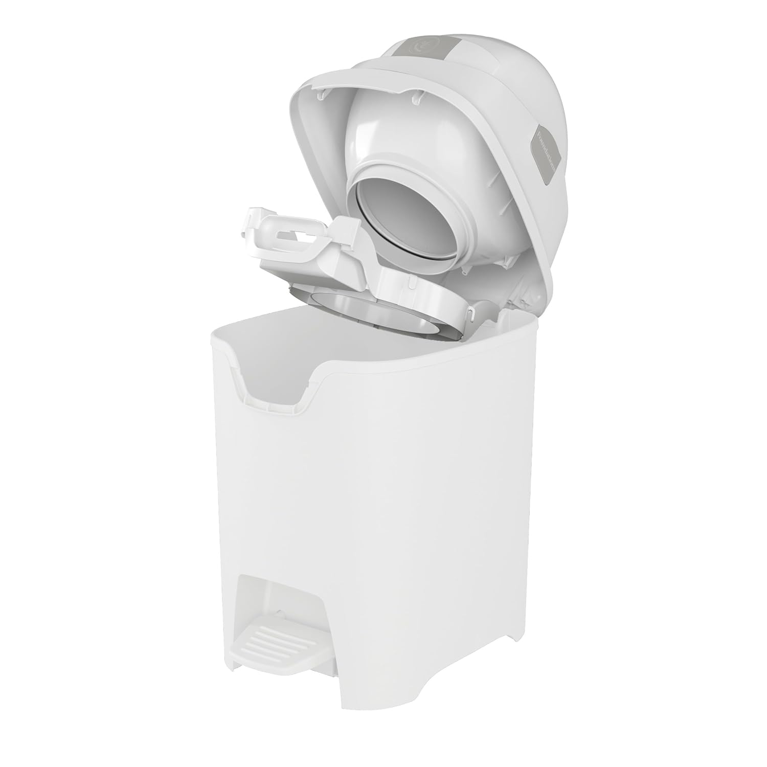Foundations Mini Hands-Free Diaper Pail with Airtight Lid - Durable & Odorless Diaper Disposal, Large Capacity, Holds up to 30 Newborn Diapers, Refill with Any Bags - White