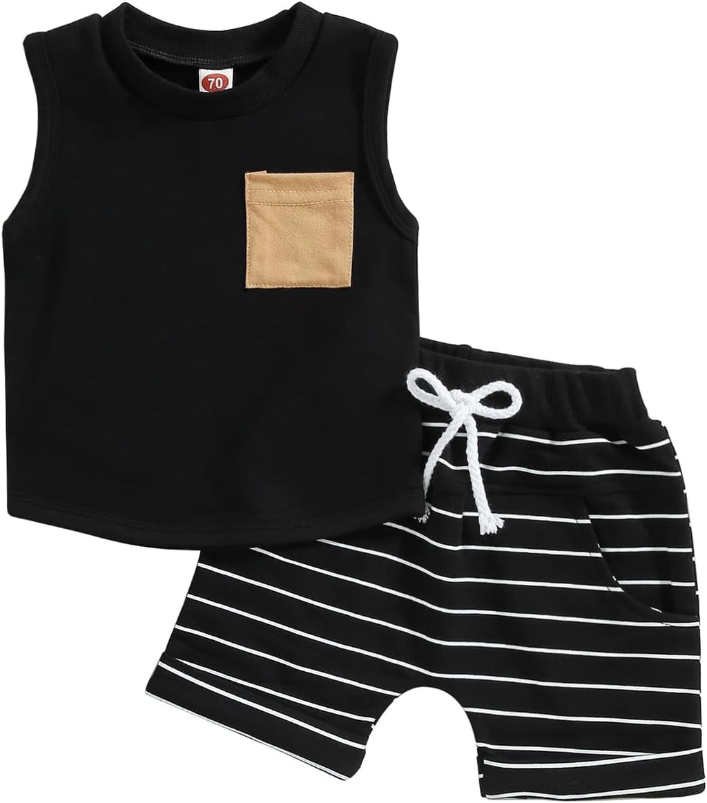 Kupretty Baby Boy Summer Clothes Sleeveless Tank Tops Vest T-Shirt + Casual Shorts Toddler Outfits Set