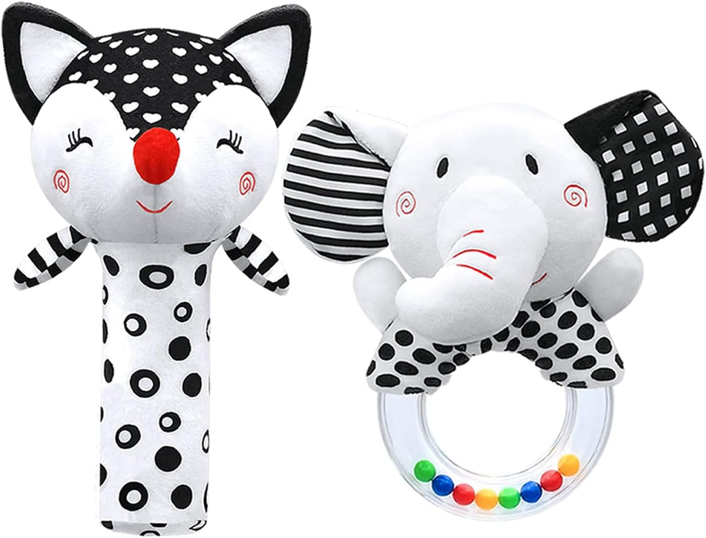 Baby Rattles 0-6 Months Newborn Toys Infant Toys 0-3 Months Rattles for Babies 0-6 Months Baby Toys 0-6 Months, Black and White High Contrast Plush Stuffed Baby Toys for 0 3 6 9 12 Months Girls Boys