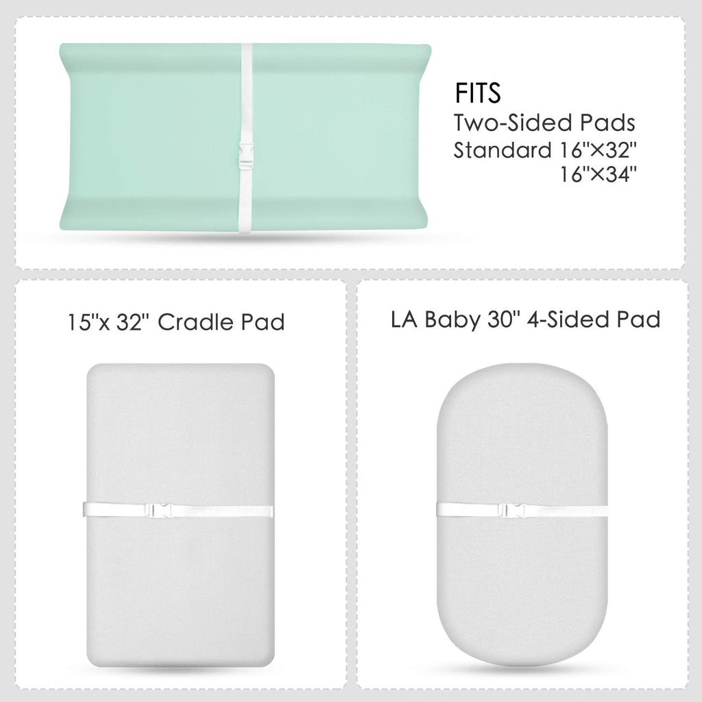 TILLYOU Changing Pad Cover Set in Soft Jersey Material - Fits 32"/34''x16 Contoured Pad for Babies, Lt Green & Lt Gray