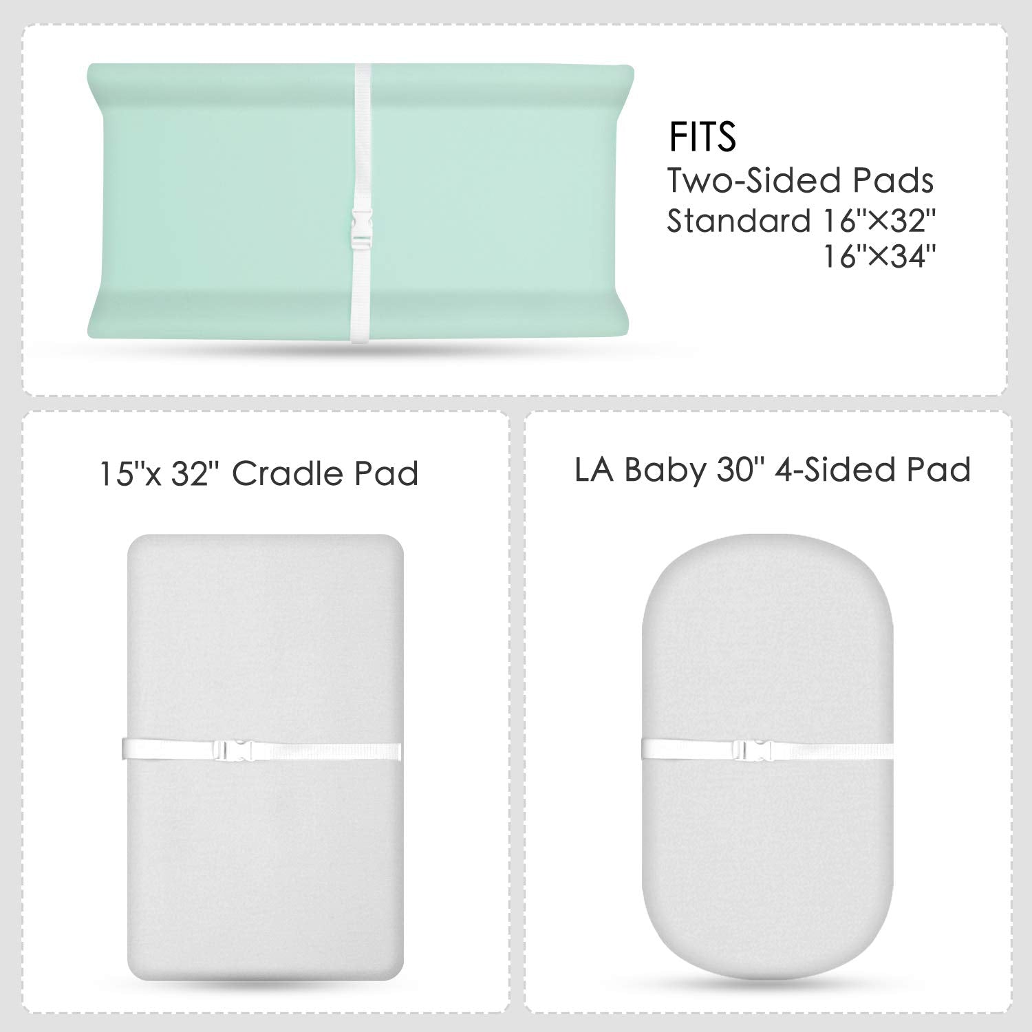 TILLYOU Changing Pad Cover Set in Soft Jersey Material - Fits 32"/34''x16 Contoured Pad for Babies, Lt Green & Lt Gray