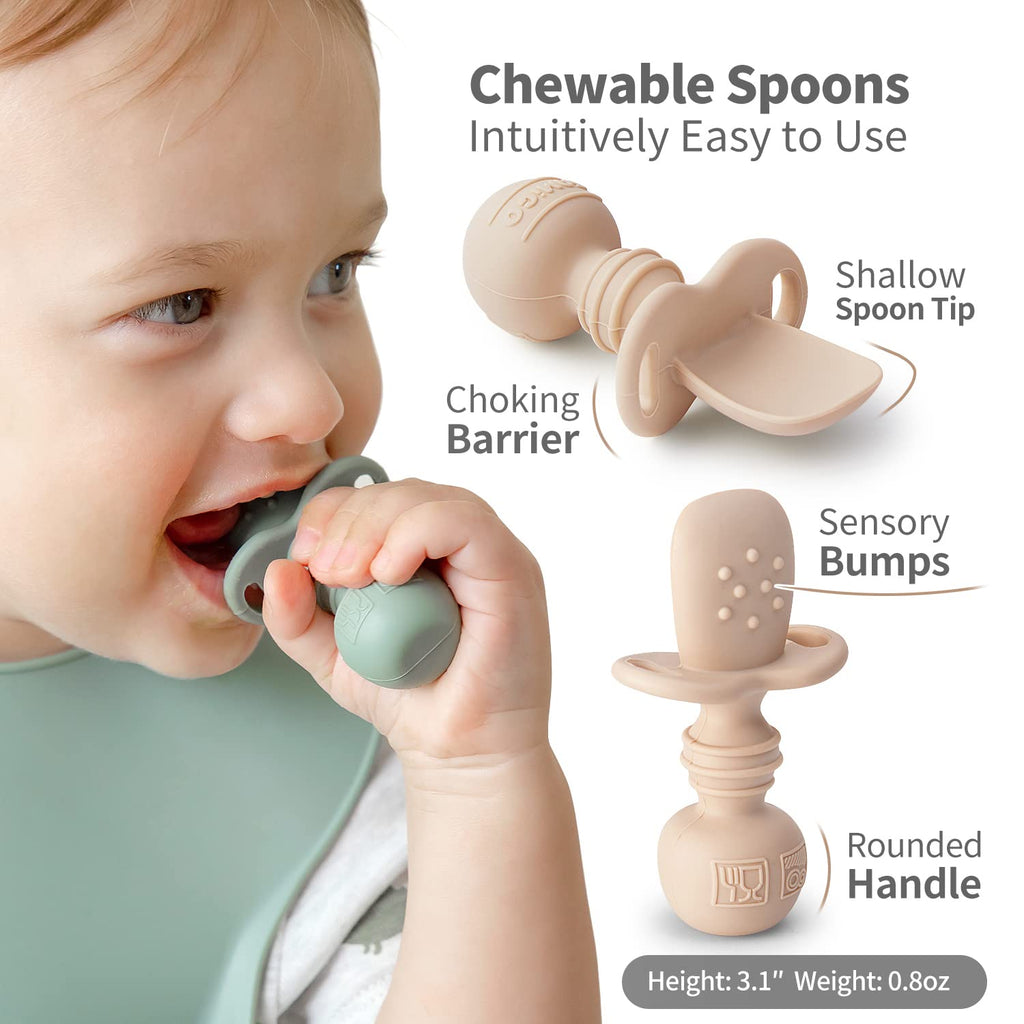 SAMiGO Silicone Baby Spoons Self Feeding 6+ Months - Infant Toddler Utensils - First Stage Baby Led Weaning Feeding Supplies - Set of 3 Pack