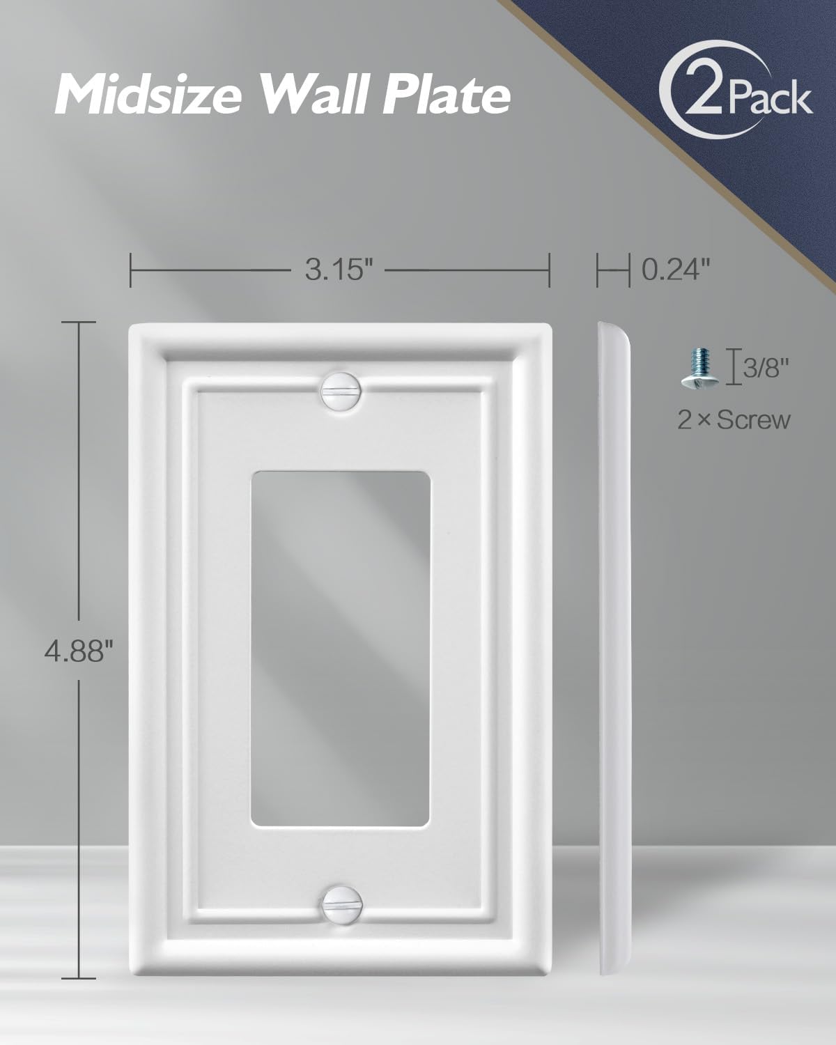 2-Pack Decorator Wall Plate, Off White Outlet Covers, Metal Wall Plate Cover for Receptacle, GFCI Outlet, Dimmer Switch, 3.15''*4.88'', Midsize