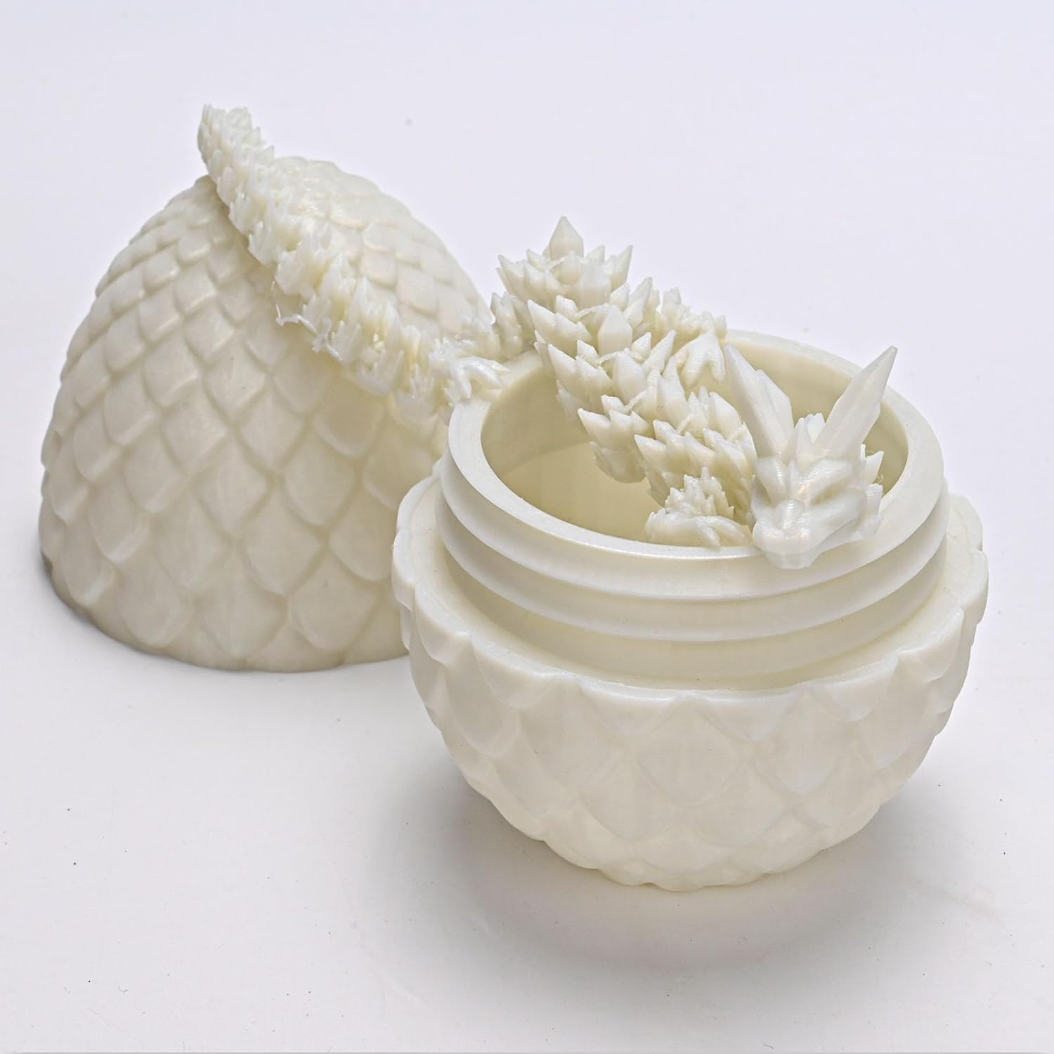 12inch Dragon Egg, Year of The Dragon, 3D Printed Dragon, Executive Desk Toys, Articulated Dragon, Fidget Toys Gifts for Graduates Students Teachers Adults (White)