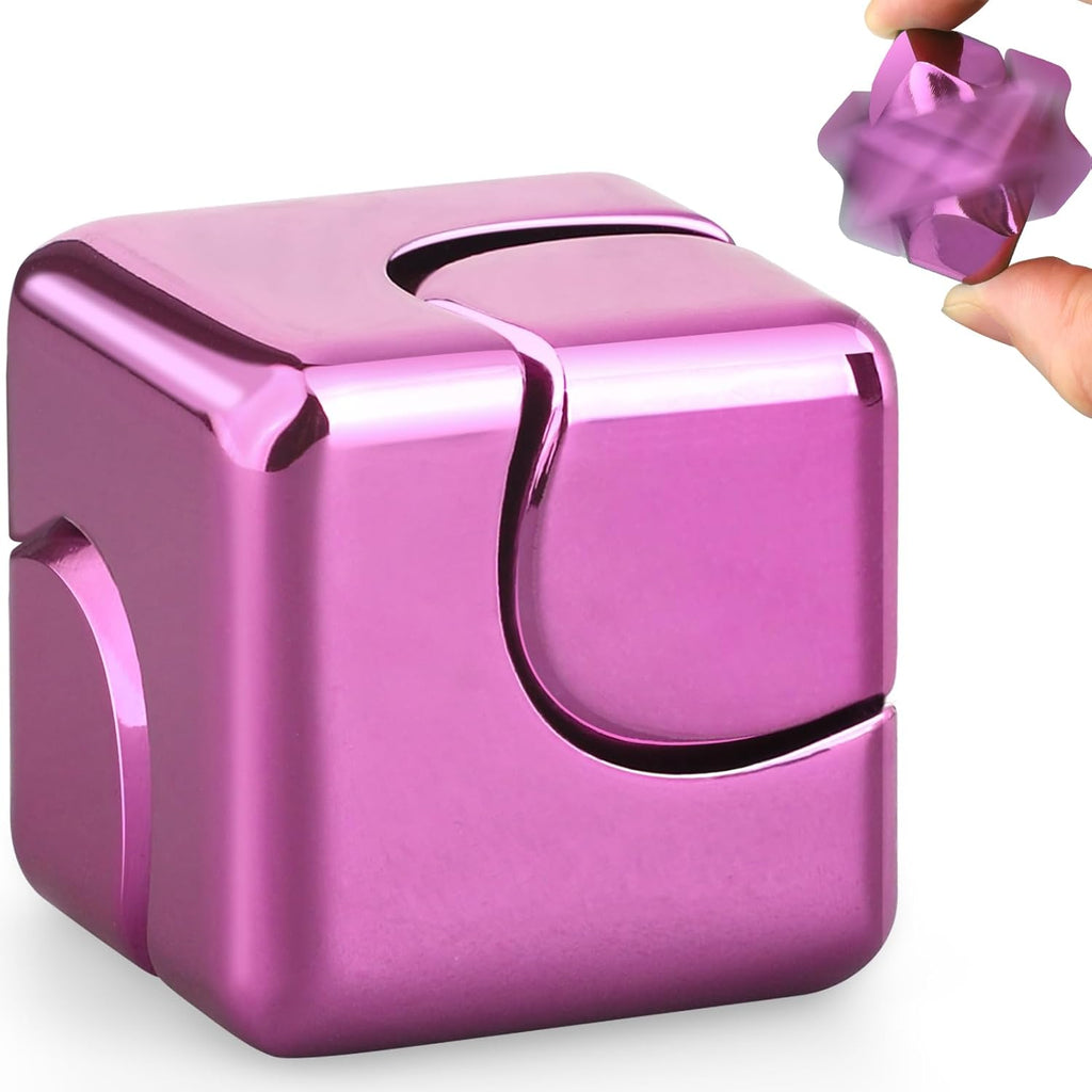 Fidget Spinner Cube Toys for Kids Adults, Metal EDC Sensory Focus 2 in 1 Toy, Mini Gadget Fingears Stress Relief Easter Stuff Desktop for Boy Girl Woman (Pink)