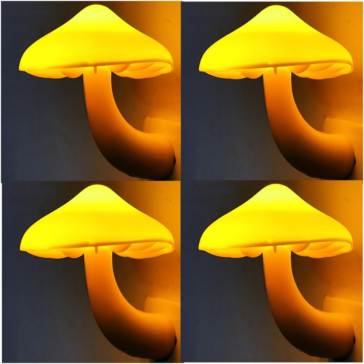 AUSAYE 4 Pack Plug in Night Light, Mushroom Light LED Nightlights for Kids, Adults, Bedroom, Bathroom,Hallway, Stairs, Kitchen Warm Yellow