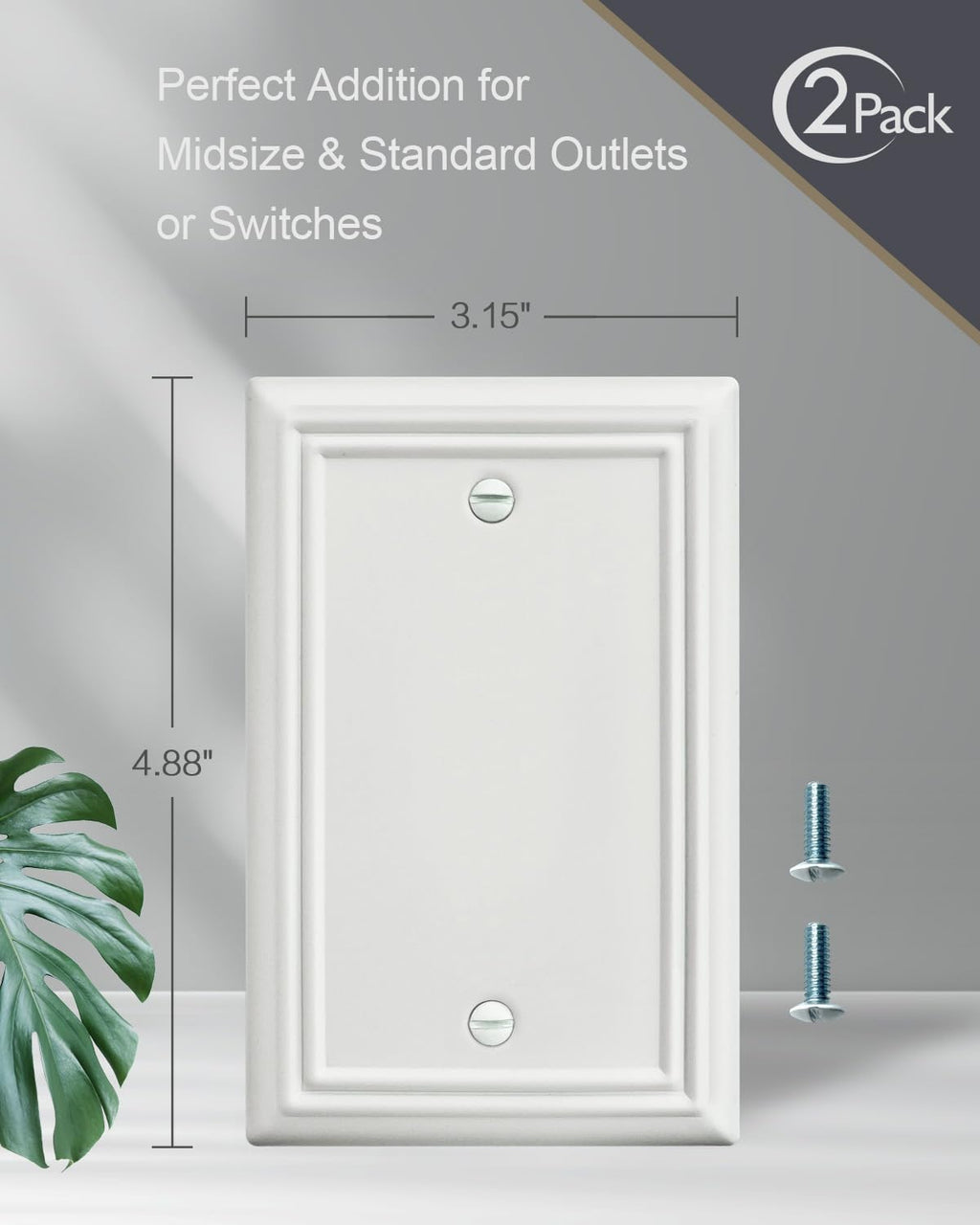 2-Pack Blank Wall Plate, Metal Plate Cover for Unused Outlets, Off White Finish, 3.15''*4.88'', Midsize