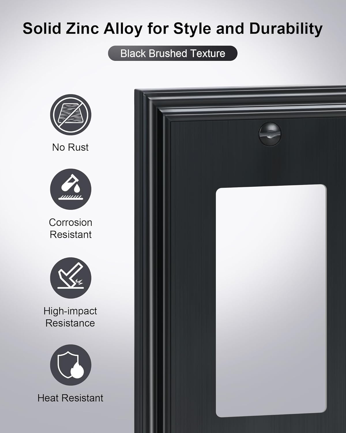 6-Pack Decorator Outlet Cover Plate, Black Decorative Switch Plates and Outlet Covers, Durable Zinc Alloy Wall Plates for Electrical Outlets, Receptacle, GFCI Outlet, Dimmer Switch