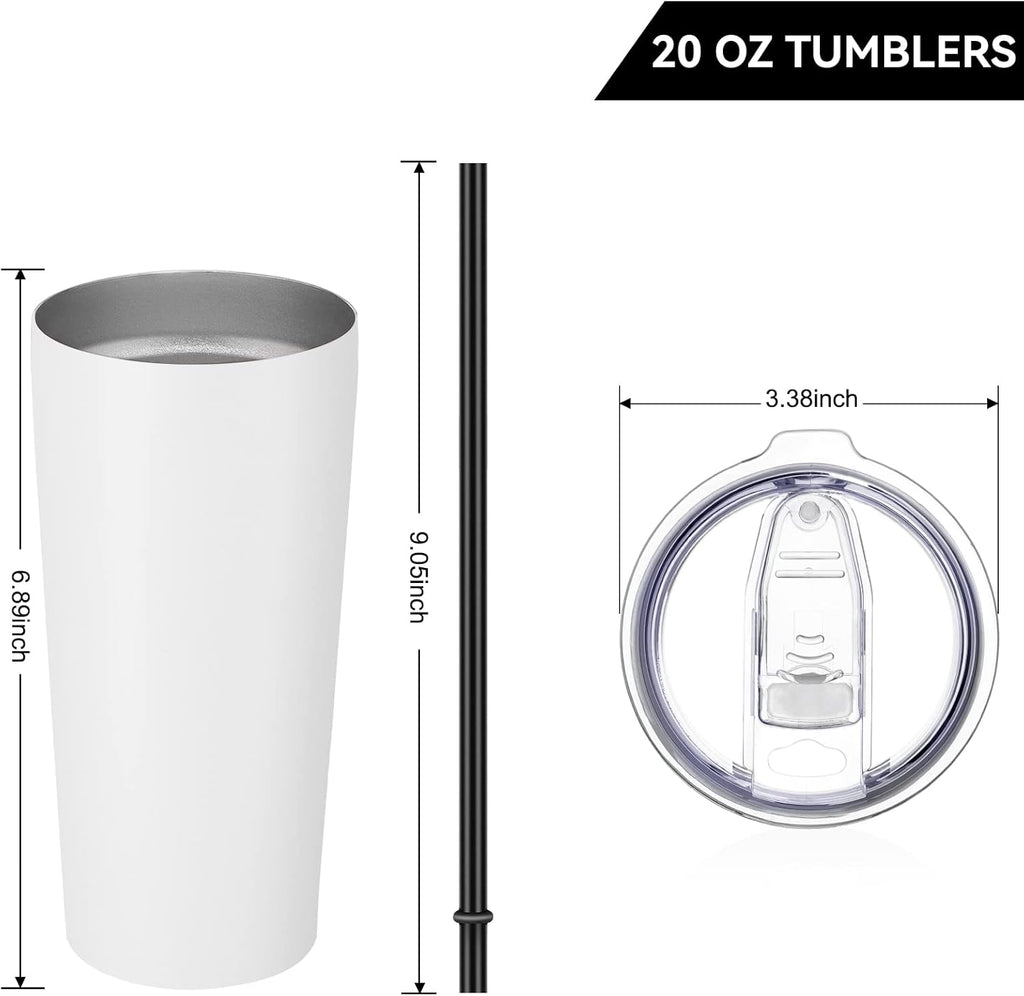 VEGOND 20oz Tumbler Bulk with Lid and Straw 12 Pack, Stainless Steel Vacuum Insulated Tumbler, Double Wall Coffee Cup Travel Mug, White