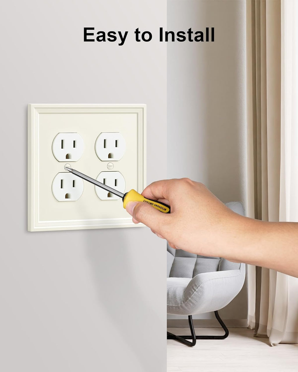 2-Pack Double Duplex Outlet Cover, Natural Bamboo Fiber Switch Plates and Outlet Covers, Light Almond Decorative Wall Plates for Electrical Outlets, 2 Gang Receptacle Cover