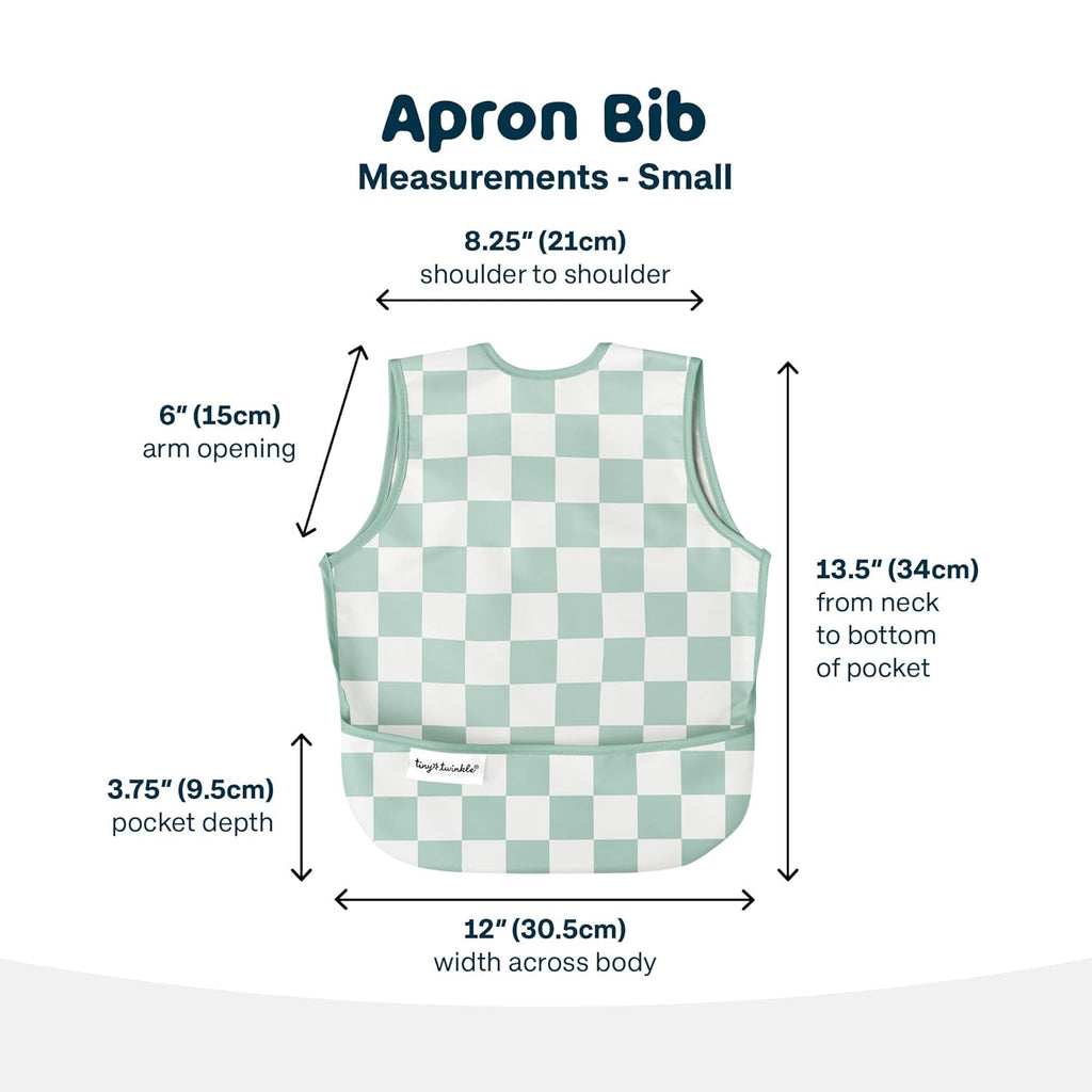Tiny Twinkle Mess Proof Baby Bib - Waterproof & Lightweight Baby-Led Weaning Apron | 100% Recycled Polyester, Easy Clean & Machine Washable (Green Checkers, Large 2-4 Years)