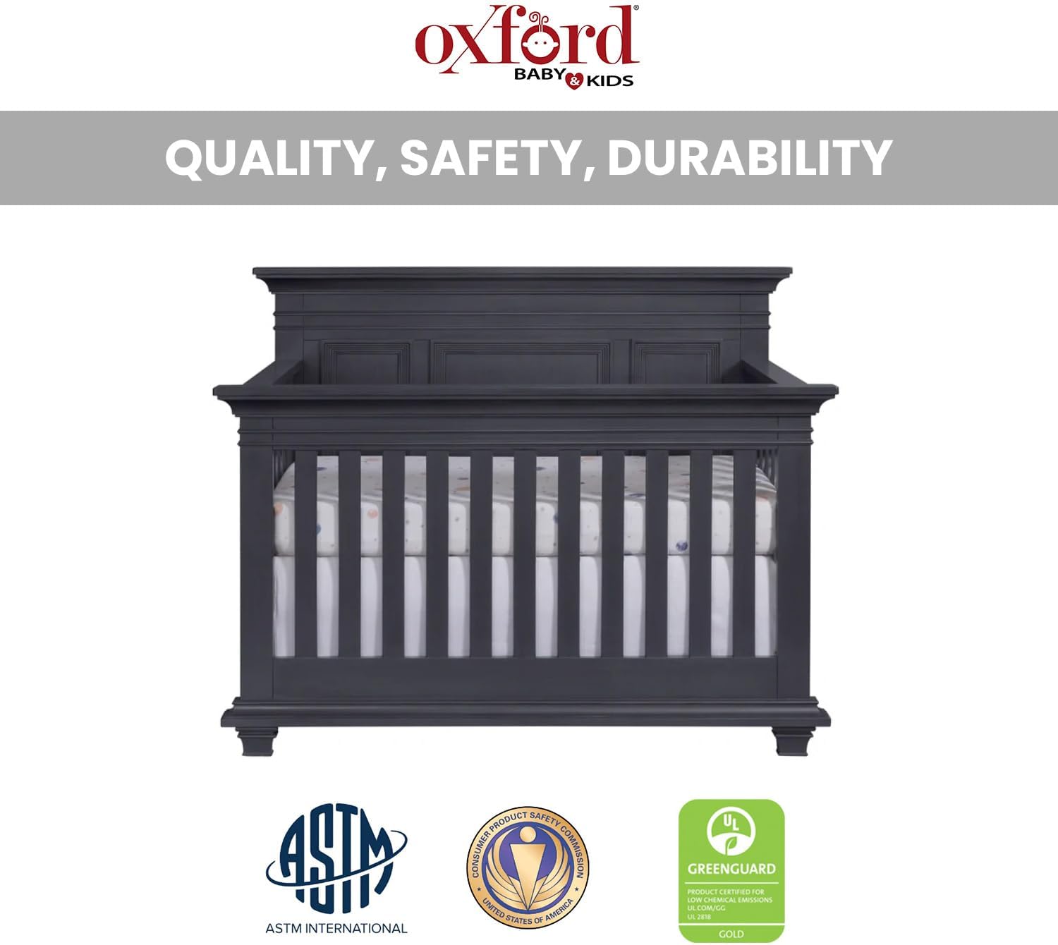 Oxford Baby Weston 4-in-1 Convertible Baby Crib, Midnight Slate, Green Guard Gold Certified