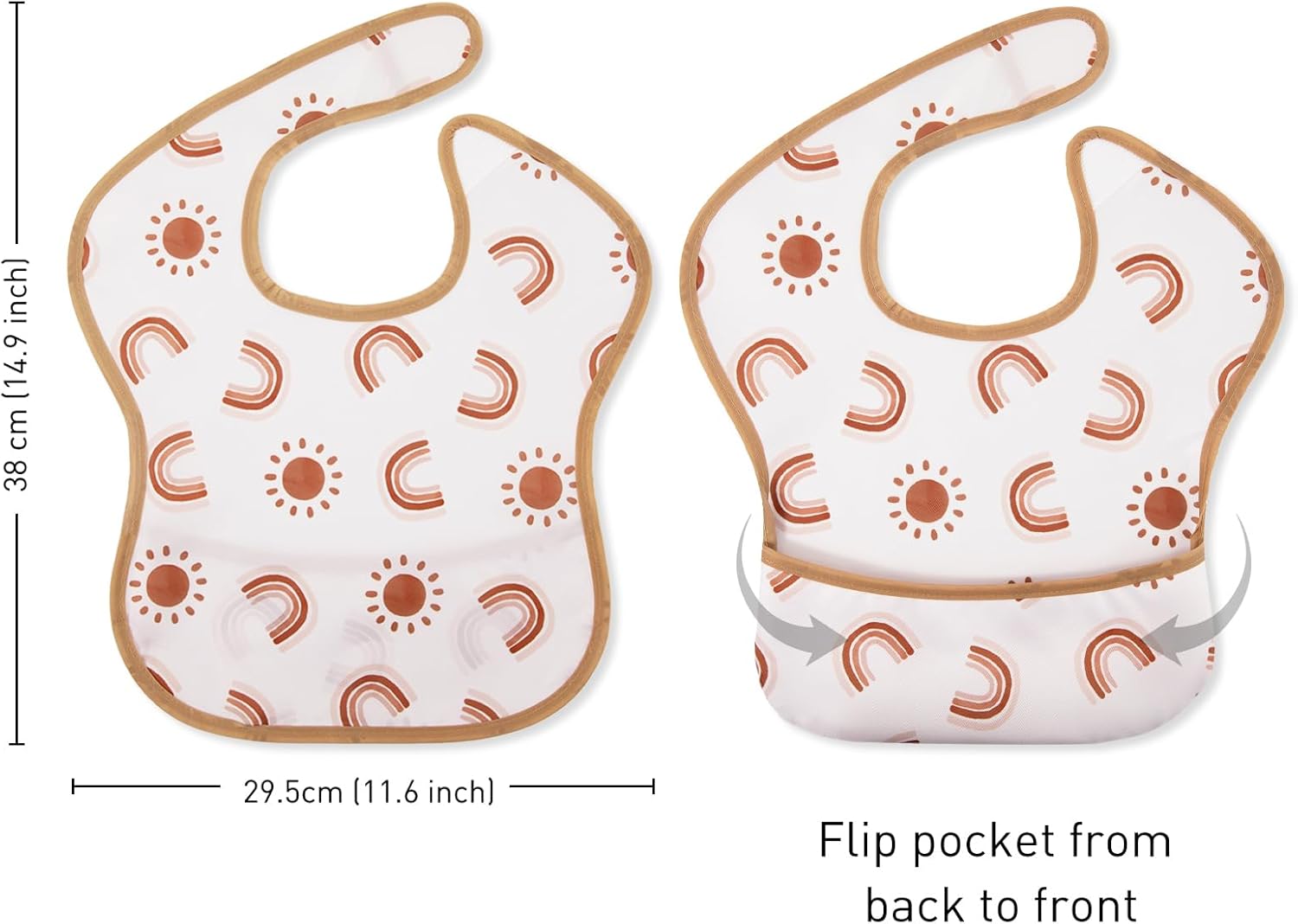 Mess Proof Baby Bib 3 Pack, Waterproof Led Weaning Baby Feeding Bibs with Food Catcher, Travel Feeding Bibs