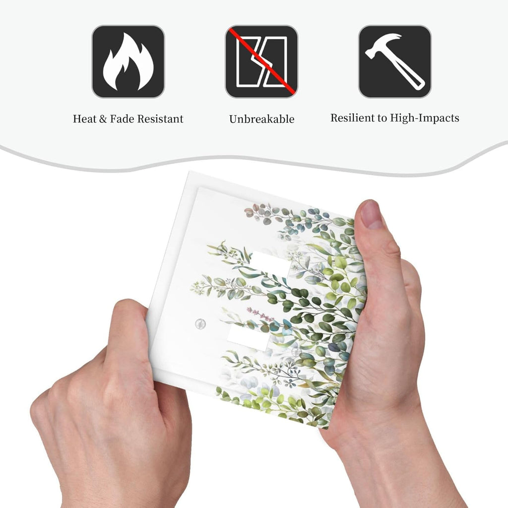 Green Eucalyptus Leaf Plant Herbs Springnature Decorative Switch Plates 2 Gang Double Toggle Outlet Light Switch Cover Wall Plate Electrical Faceplate for Bed Room Living Room Decor