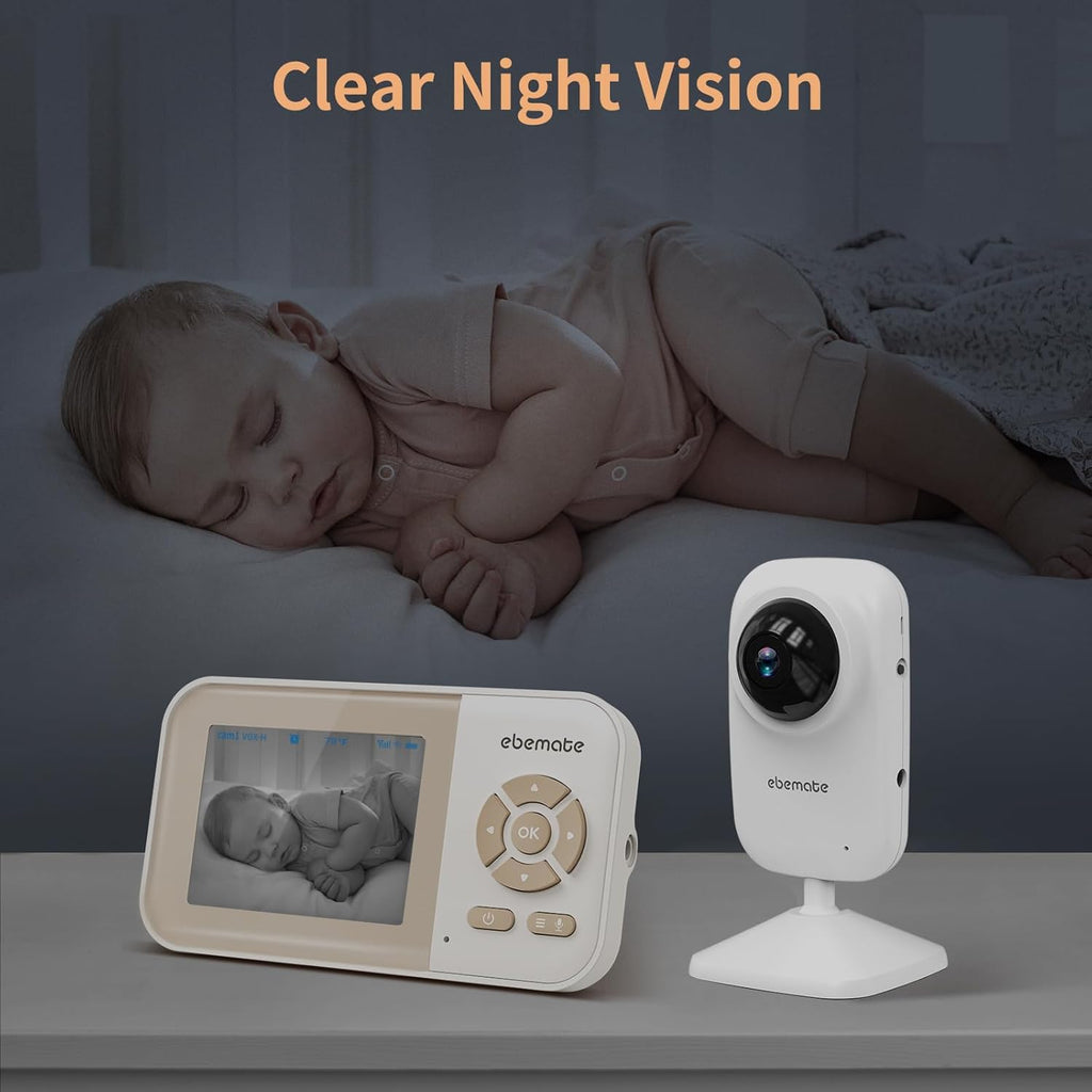 ebemate Video Baby Monitor Camera with 2 Camera,2.8" LCD Screen Video & Audio No Glow Night Vision,2-Way Talk Audio Cam Baby Monitoring 1200FT Range EBE28-2