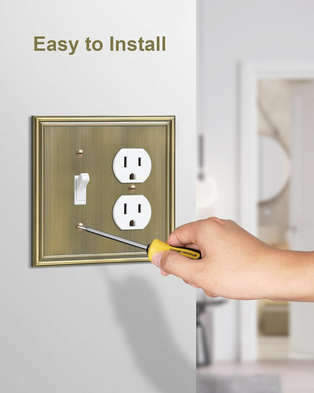 2-Pack Combo Toggle/Duplex Light Switch Cover Plate, Antique Brass Wall Outlet Cover Plate, Decorative Wall Receptacle Cover for Electrical Outlets, Light Switch, Durable Solid Zinc Alloy