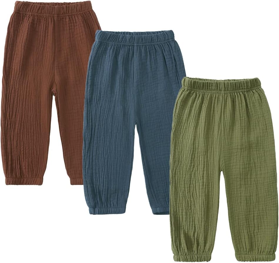 MYGBCPJS Baby Boys Girls Cotton Linen Trousers Kids Casual Ankle Pants Loose Long Bloomers
