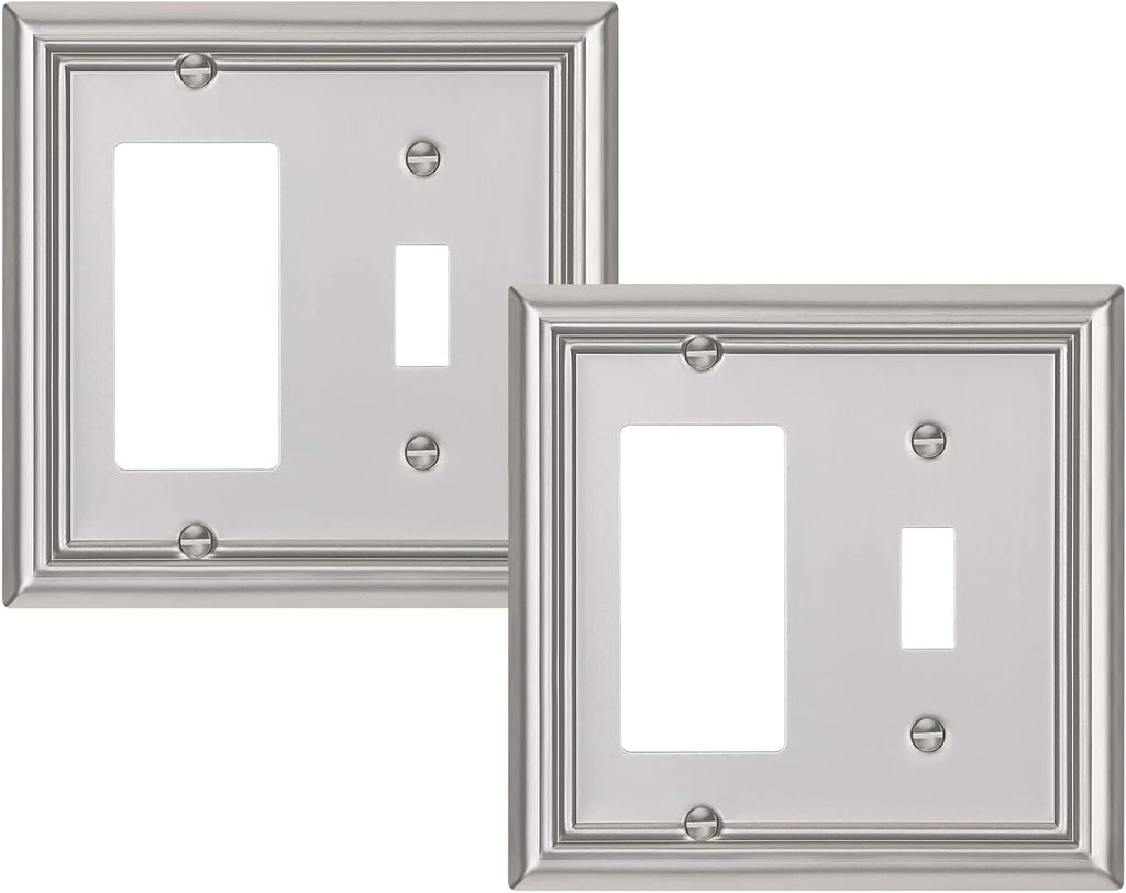 DEWENWILS Combo Toggle/Decorator Wall plates, Brushed Nickel Double Outlet Covers, 2-Pack