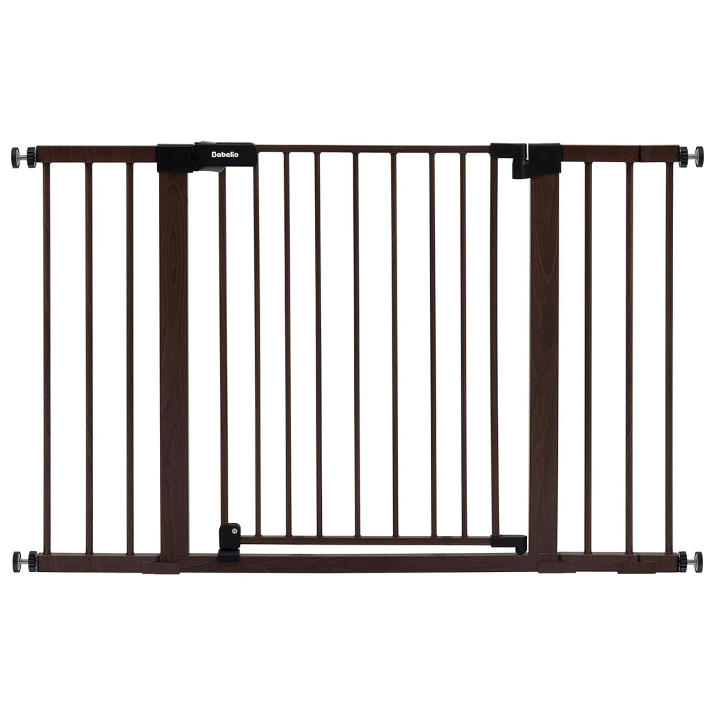 BABELIO Baby Gate with Black Wood Pattern, 29-48 Inch Auto Close Dog Gate for The House, Stairs and Doorways, Pressure Mounted Pet Gate with Door and Y Spindle Rods