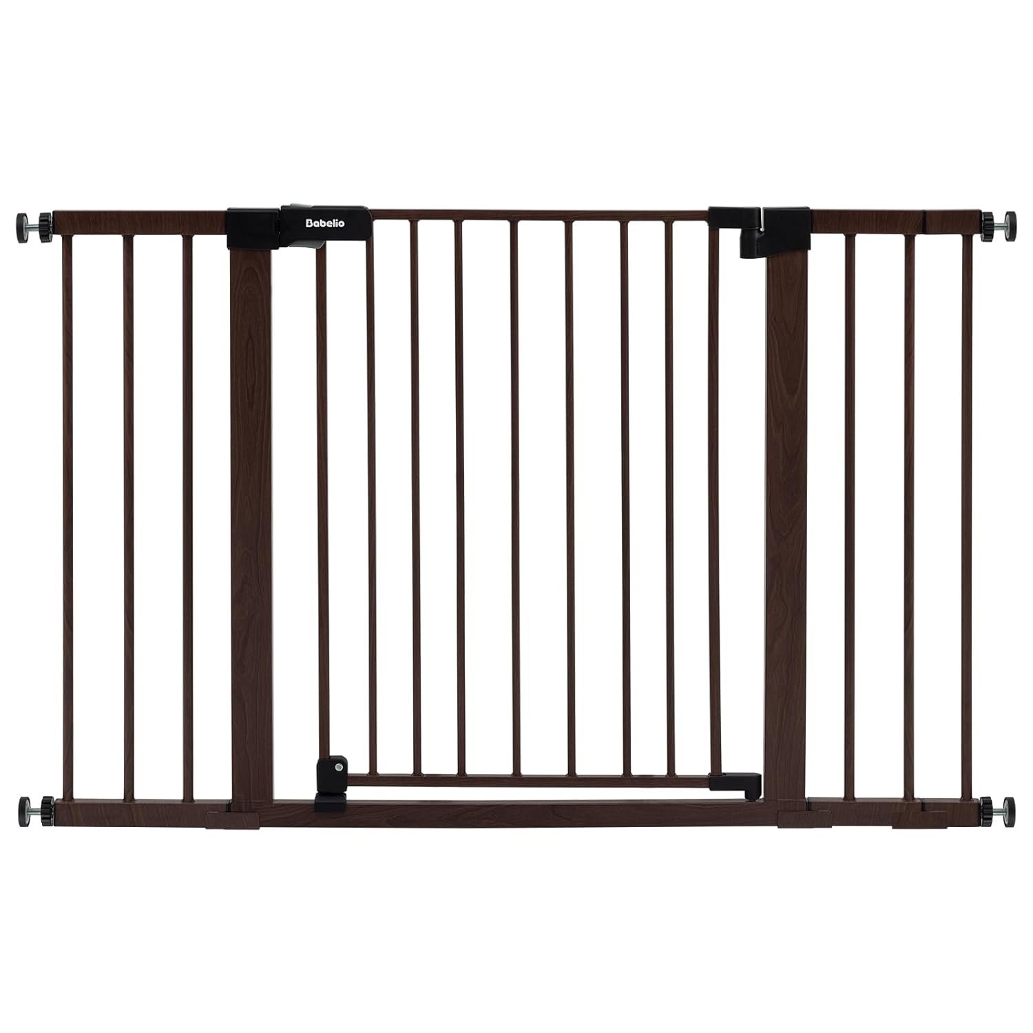 BABELIO Baby Gate with Black Wood Pattern, 29-48 Inch Auto Close Dog Gate for The House, Stairs and Doorways, Pressure Mounted Pet Gate with Door and Y Spindle Rods