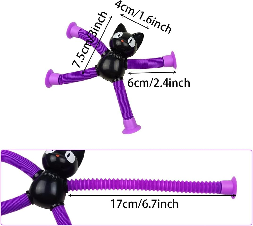 Anditoy 4 Pack Halloween Black Cat Suction Cup Pop Tubes Toys Sensory Toys for Kids Boys Girls Halloween Party Favors Halloween Treat Bags Gifts