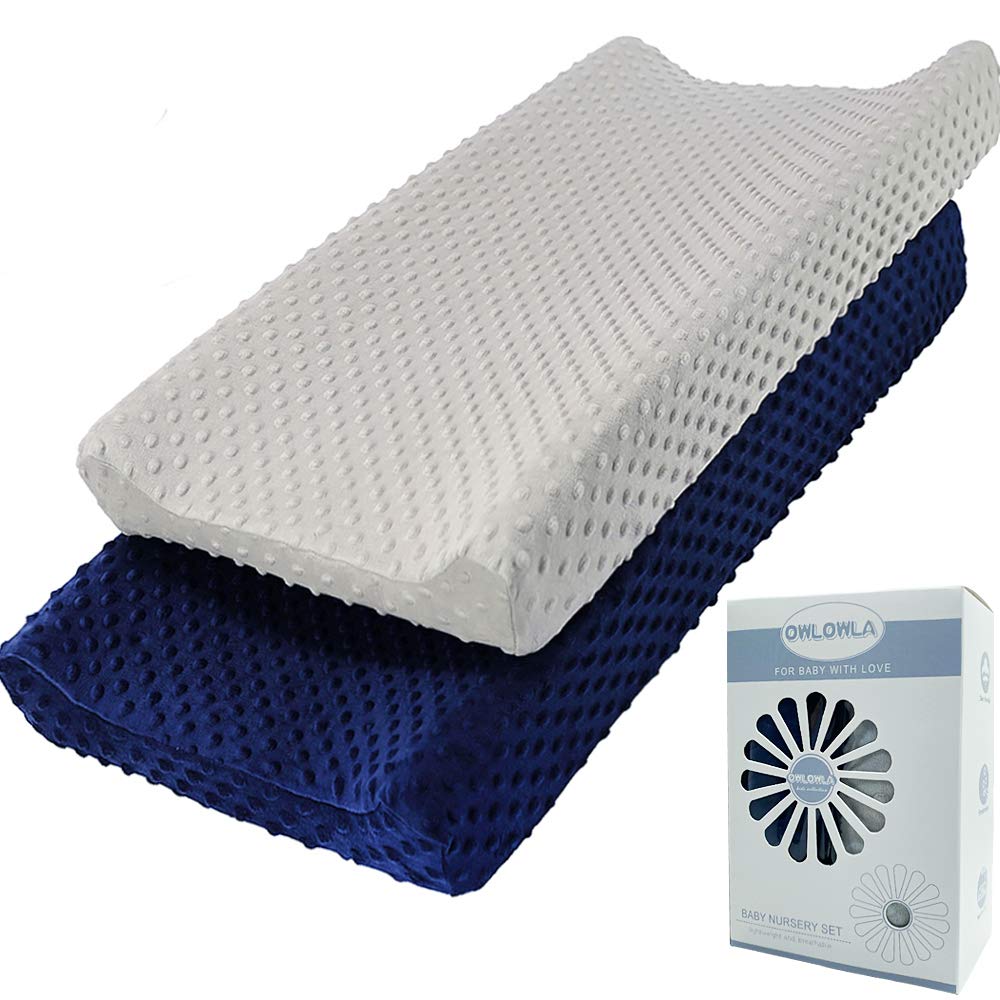 Owlowla Changing Pad Cover, Soft Minky Dots Changing Table Sheets for Baby Boy and Girl 2Pack (Grey/Navy)