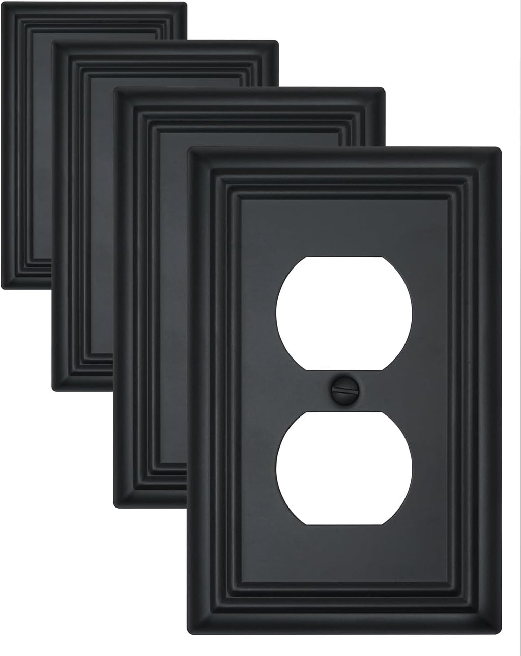 4-Pack Black Outlet Covers, Metal Duplex Wall Plates for Receptacles, Light Switch, Durable Electrical Outlet Cover Plates, 3.15''*4.88'', Midsize