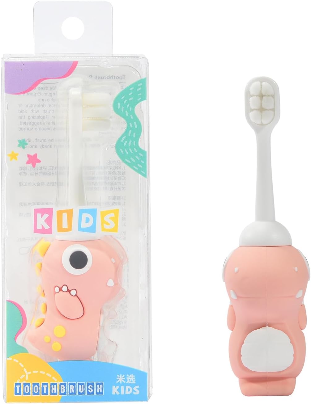 Neverfade Dinosaur Kids Toothbrush - Extra Soft Wide Head Toothbrush Tor Baby, 0.08mm Soft Filament Toddler Toothbrush for Kids 2-4,Make Brushing Fun and Protect Kids Delicate(Pink)