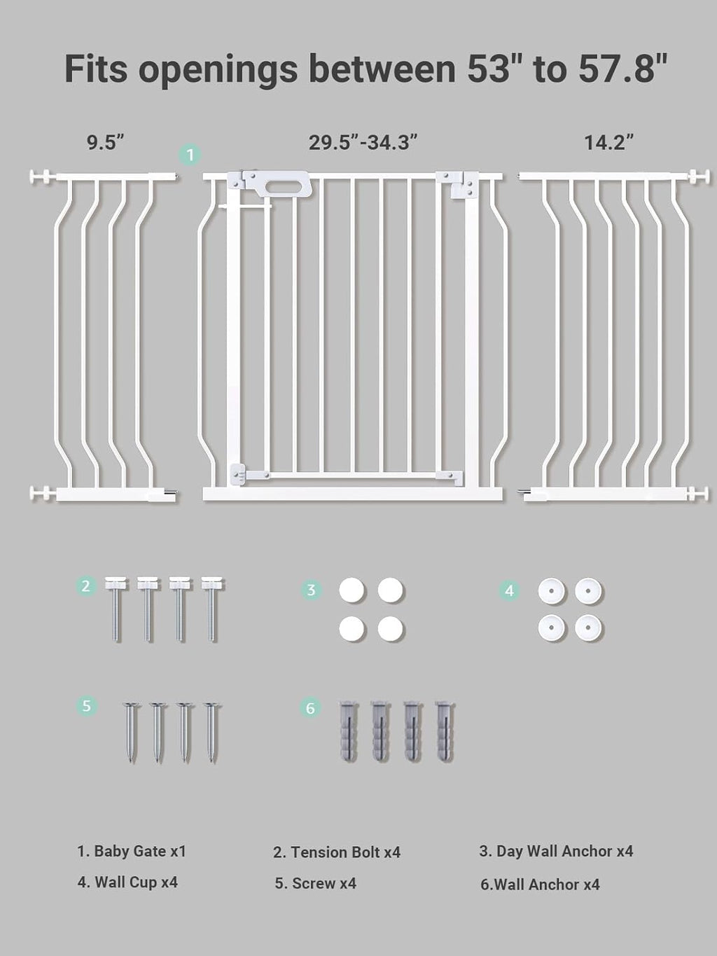Mom's Choice GROWNSY Baby Gate, 53"-57" Auto-Close Dog Gate for Stairs & Doorways, Pressure-Mounted Easy Install - No Drill, Walk Through, Safe & Durable