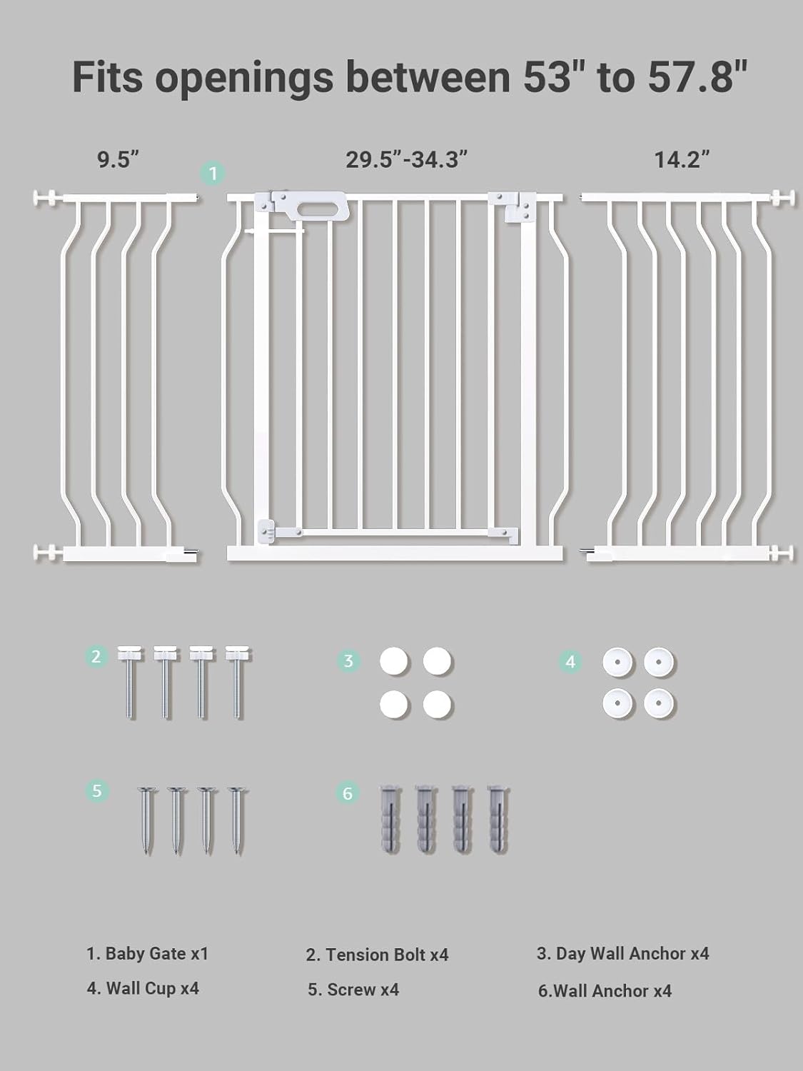 Mom's Choice GROWNSY Baby Gate, 53"-57" Auto-Close Dog Gate for Stairs & Doorways, Pressure-Mounted Easy Install - No Drill, Walk Through, Safe & Durable
