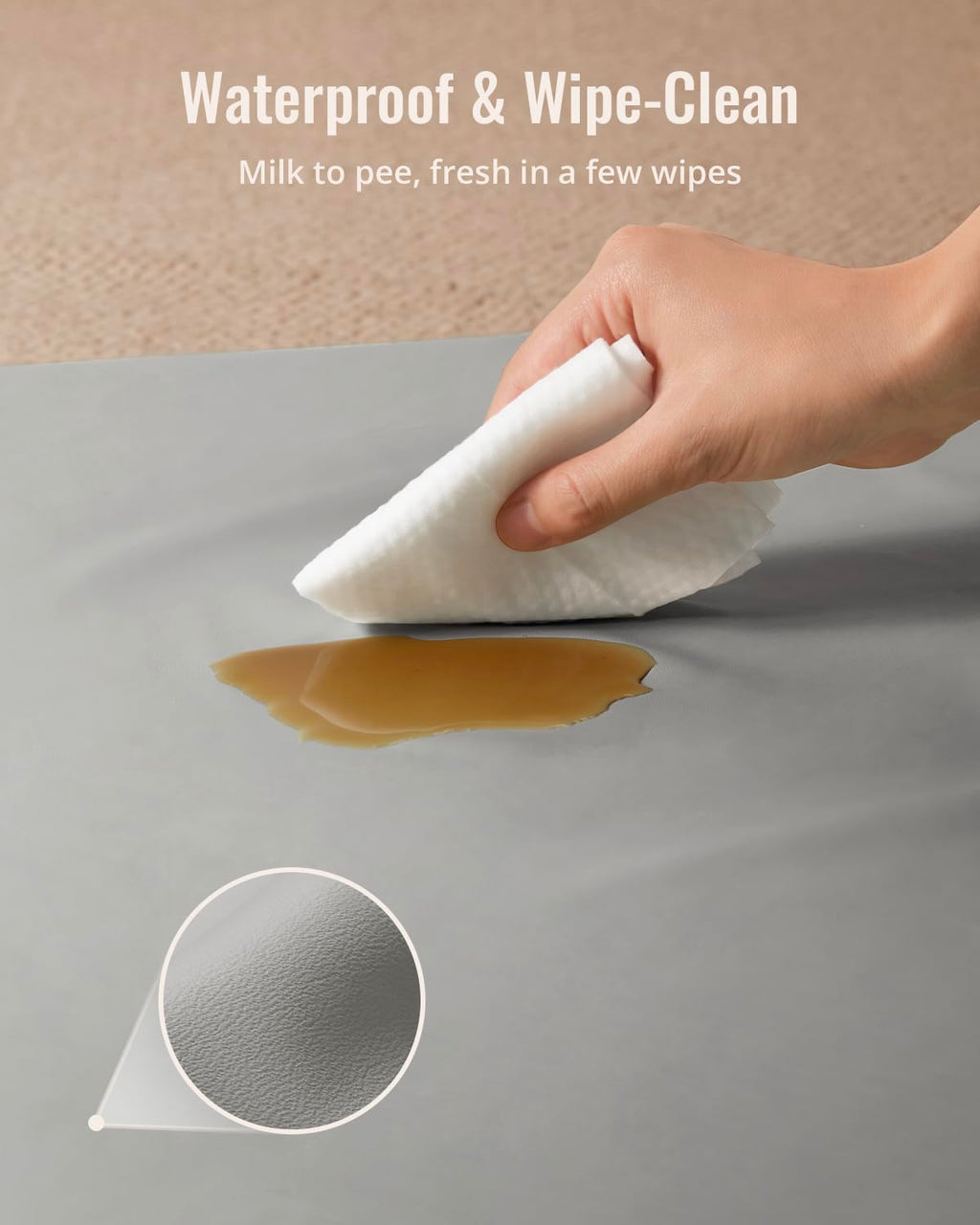 Blissful Diary Vegan Leather Baby Play Mat, 50x50 Thicken Foam Cushioned & Waterproof Playpen Mat for Infants and Toddlers, Stylish and Just Wipe-Clean Playmat for Baby Play on Floor, Light Gray