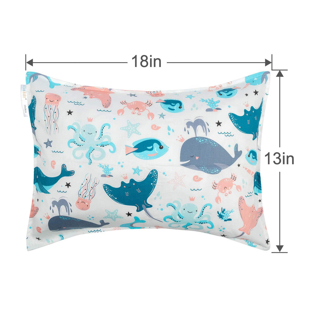 ALVABABY Toddler Pillowcases 2 Pack Organic Cotton Kids Pillow Cover Fit 13"x 18" or 12"x16" Envelope for Girl Boy Sleepy Travel(Pillowcase Only)