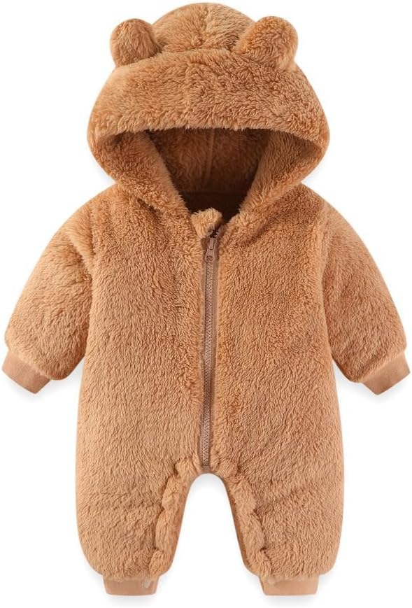 UVIPC Baby Newborn Bear Outfit Fleece Snowsuit Winter Clothes Hooded Jumpsuit Romper for Baby boy girl