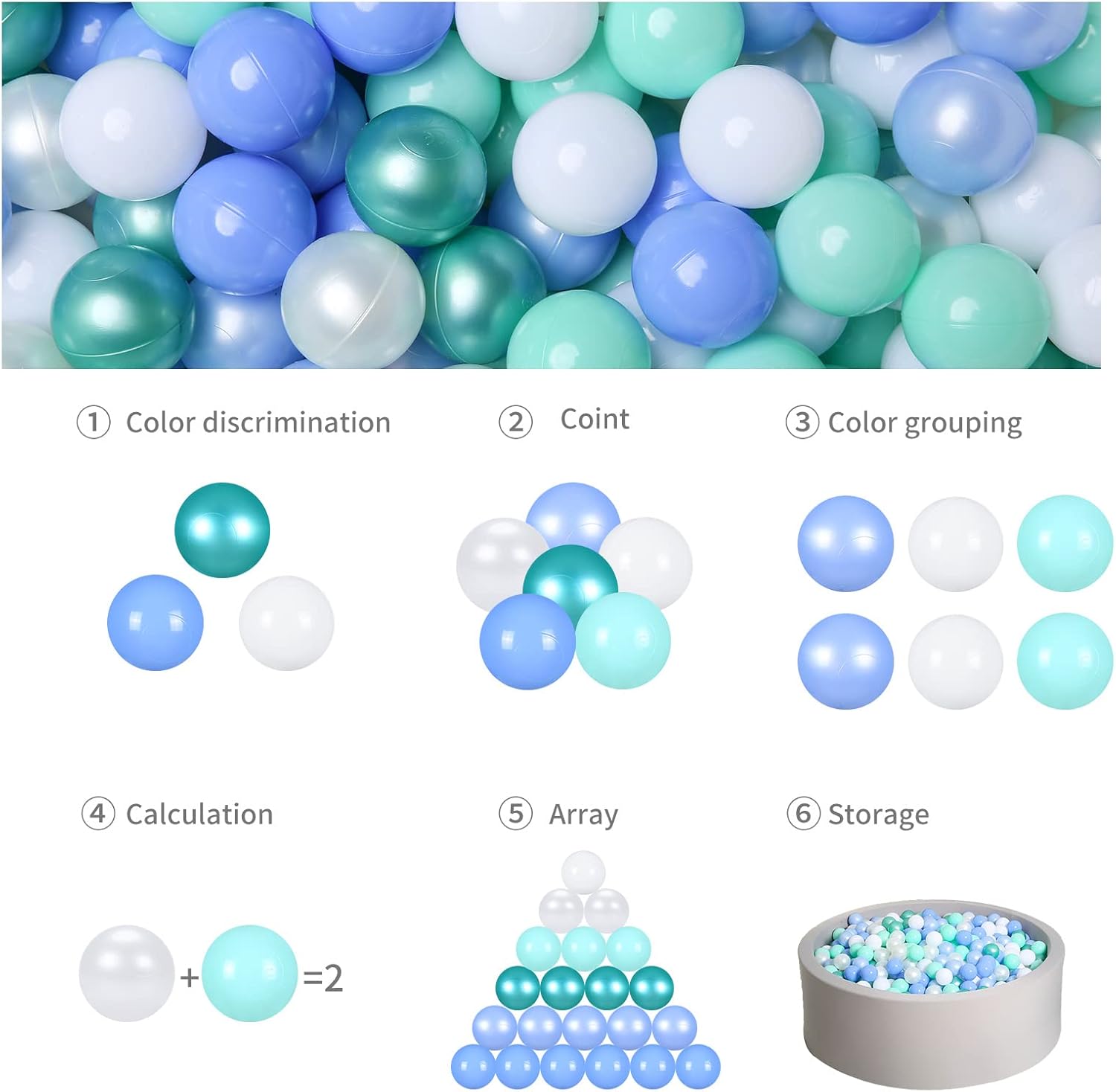 GOGOSO Ball Pits Balls for Toddlers Pack of 50 100 200 Plastics Shape Ball Non-Phthalate Non-BPA Non-Toxic 2.2-Inch Crush Proof Play Balls