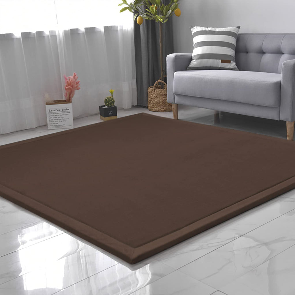 Loartee Coral Velvet Crawling Rug (6.0'x 6'8", Coffee) for Toddler Children Play Area Rug Yoga Mat Exercise Pad Carpet