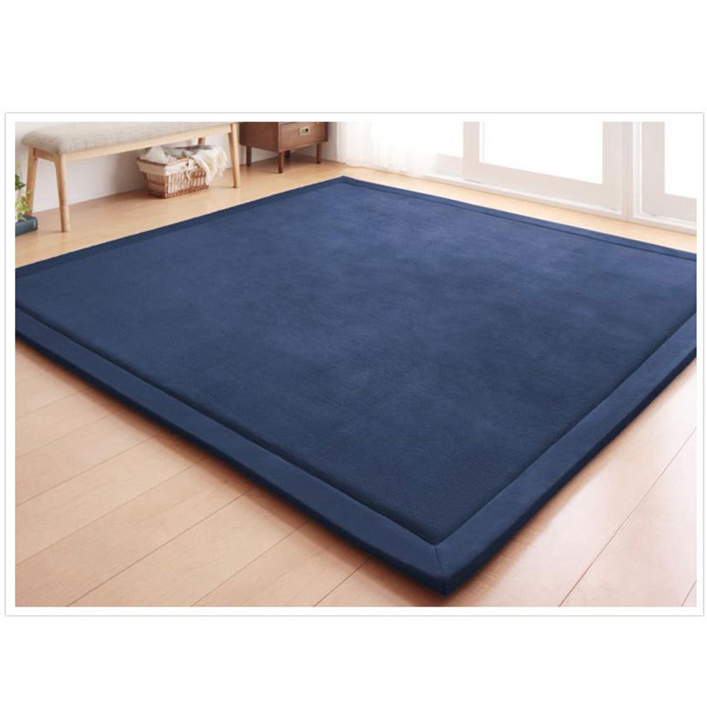 Loartee Coral Velvet Crawling Rug and Area Rug (4'9"x4'9", Dark Blue) for Toddler Children Play Mat and Yoga Mat Exercise Pad