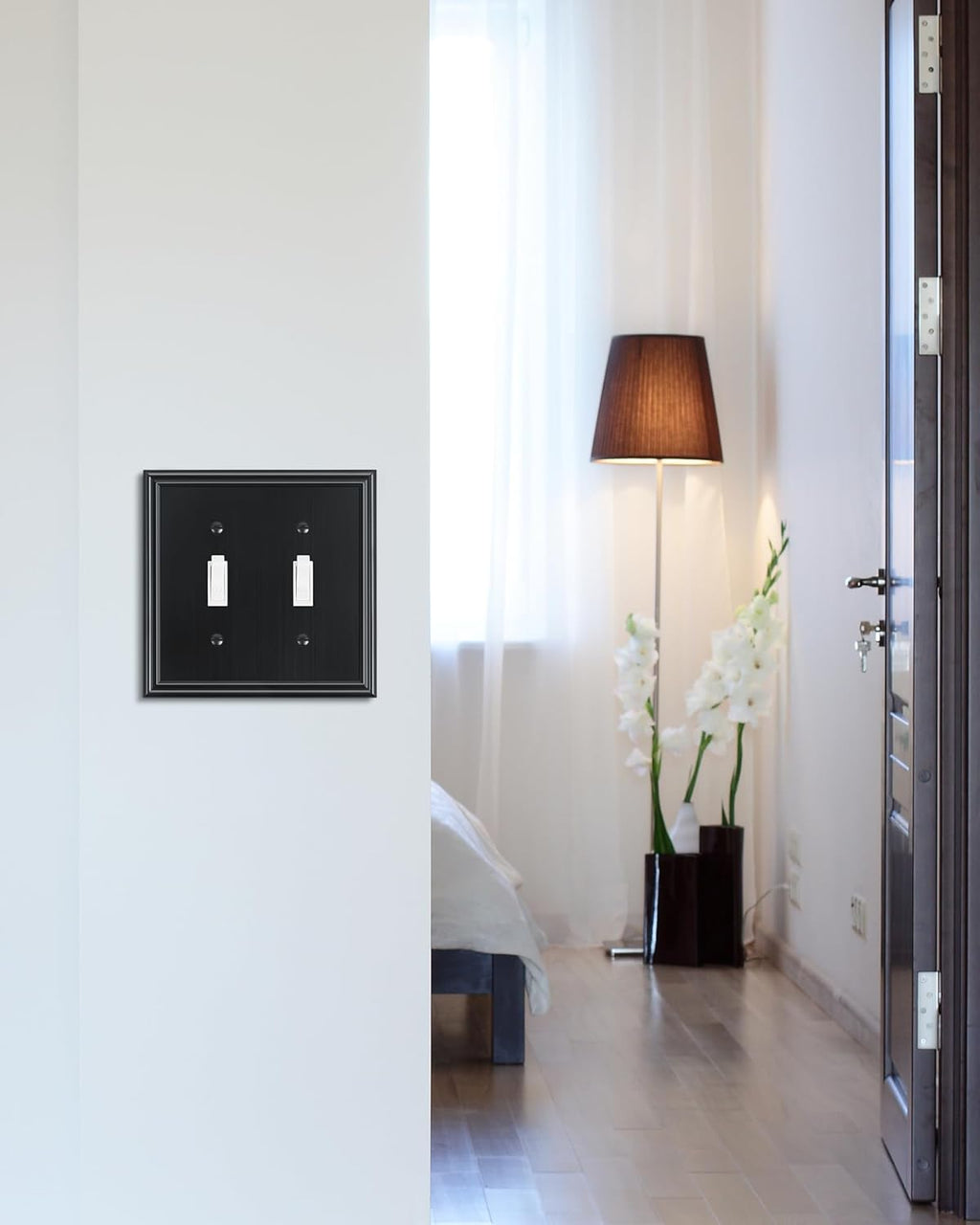 2-Pack Double Toggle Light Switch Cover Plate, Durable Solid Zinc Alloy Decorative Dual Switch Plate Covers, Black 2 Gang Wall Plate, Corrosion Resistant